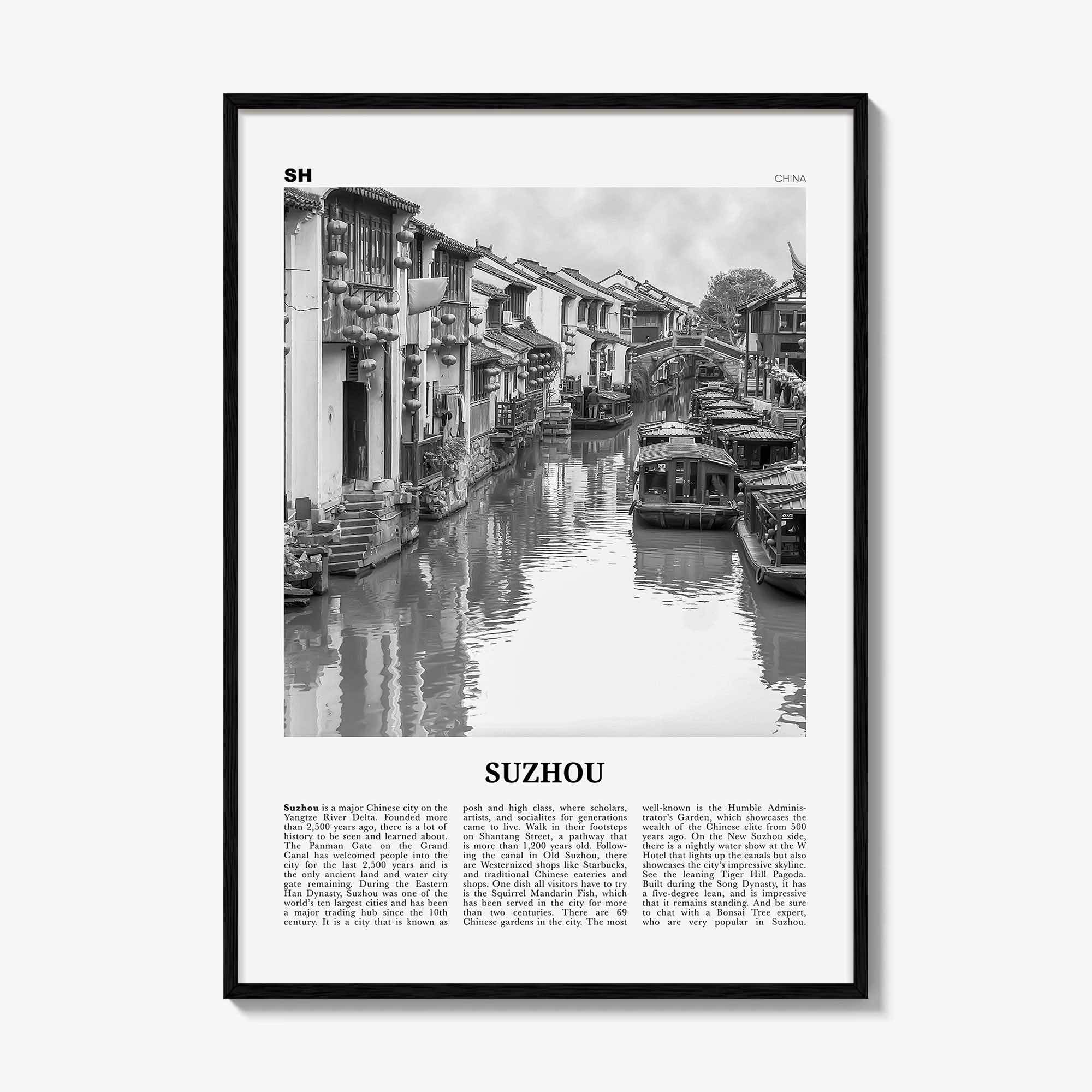 Suzhou Print Black and White, Suzhou Wall Art, Suzhou Poster, Suzhou Photo, Suzhou Wall Décor, Suzhou Map, China
