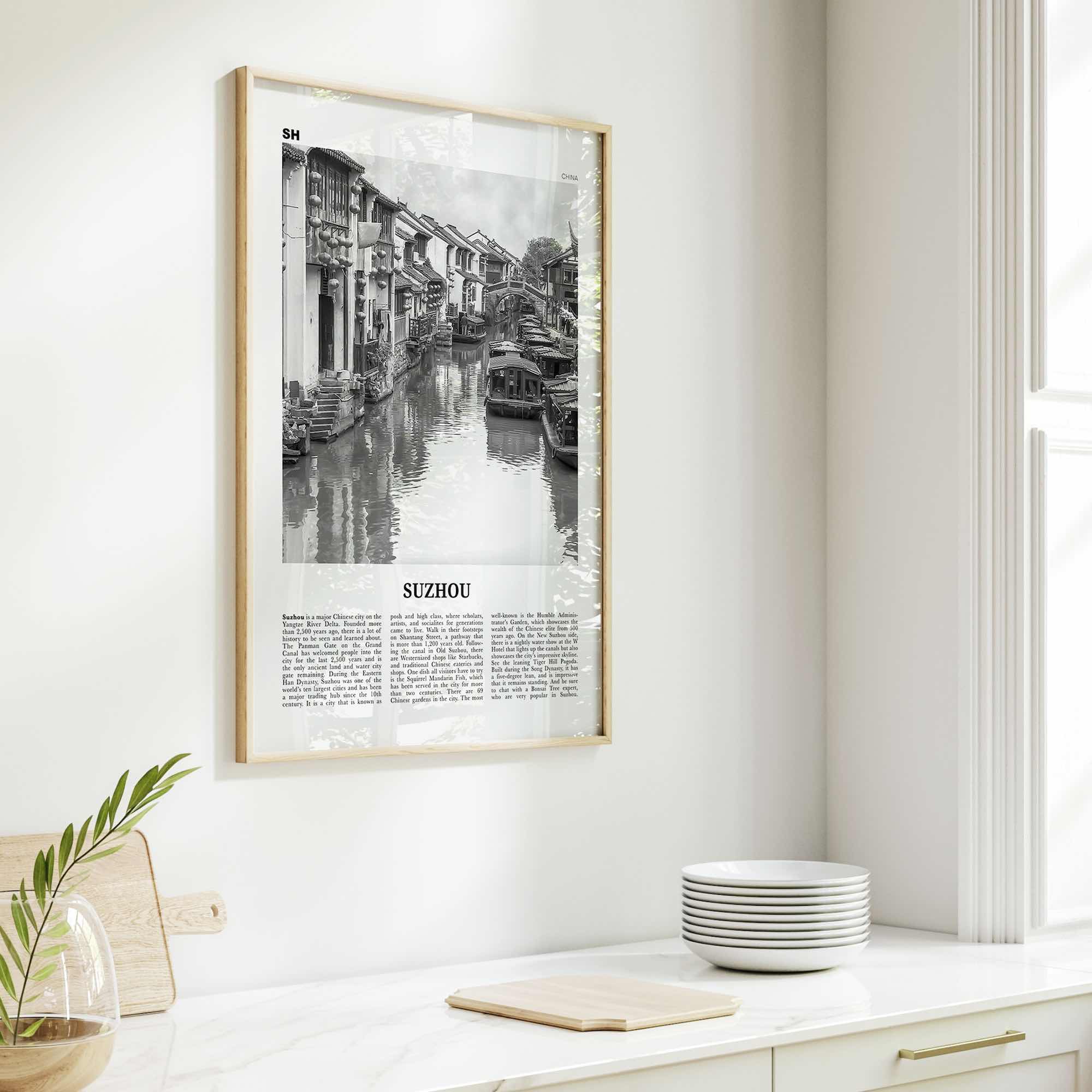 Suzhou Print Black and White, Suzhou Wall Art, Suzhou Poster, Suzhou Photo, Suzhou Wall Décor, Suzhou Map, China