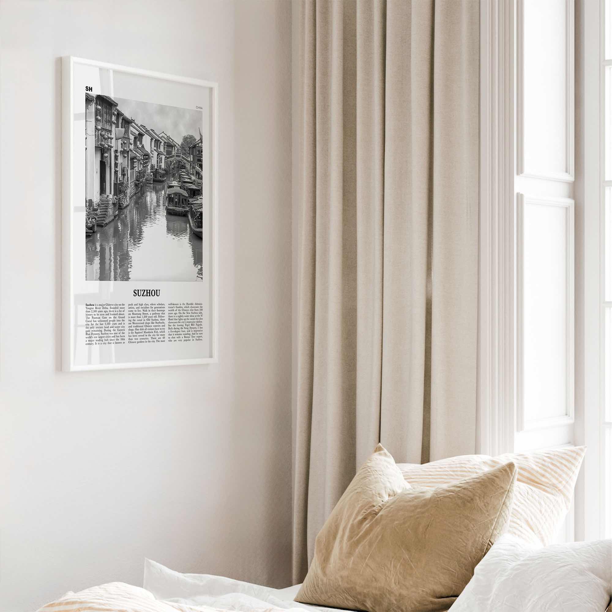 Suzhou Print Black and White, Suzhou Wall Art, Suzhou Poster, Suzhou Photo, Suzhou Wall Décor, Suzhou Map, China