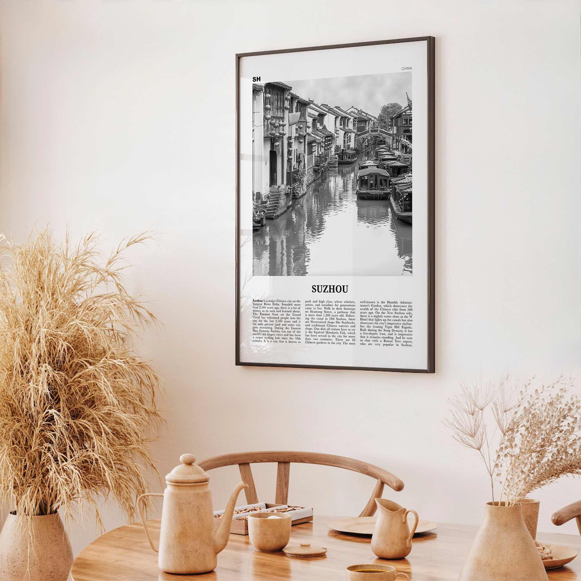 Suzhou Print Black and White, Suzhou Wall Art, Suzhou Poster, Suzhou Photo, Suzhou Wall Décor, Suzhou Map, China