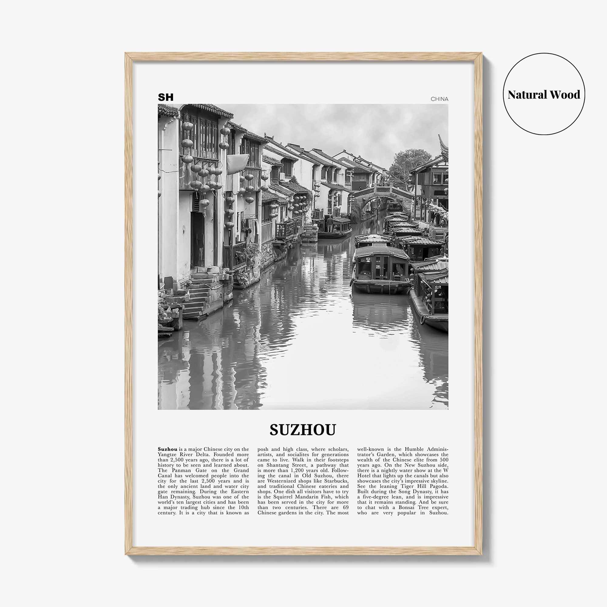 Suzhou Print Black and White, Suzhou Wall Art, Suzhou Poster, Suzhou Photo, Suzhou Wall Décor, Suzhou Map, China