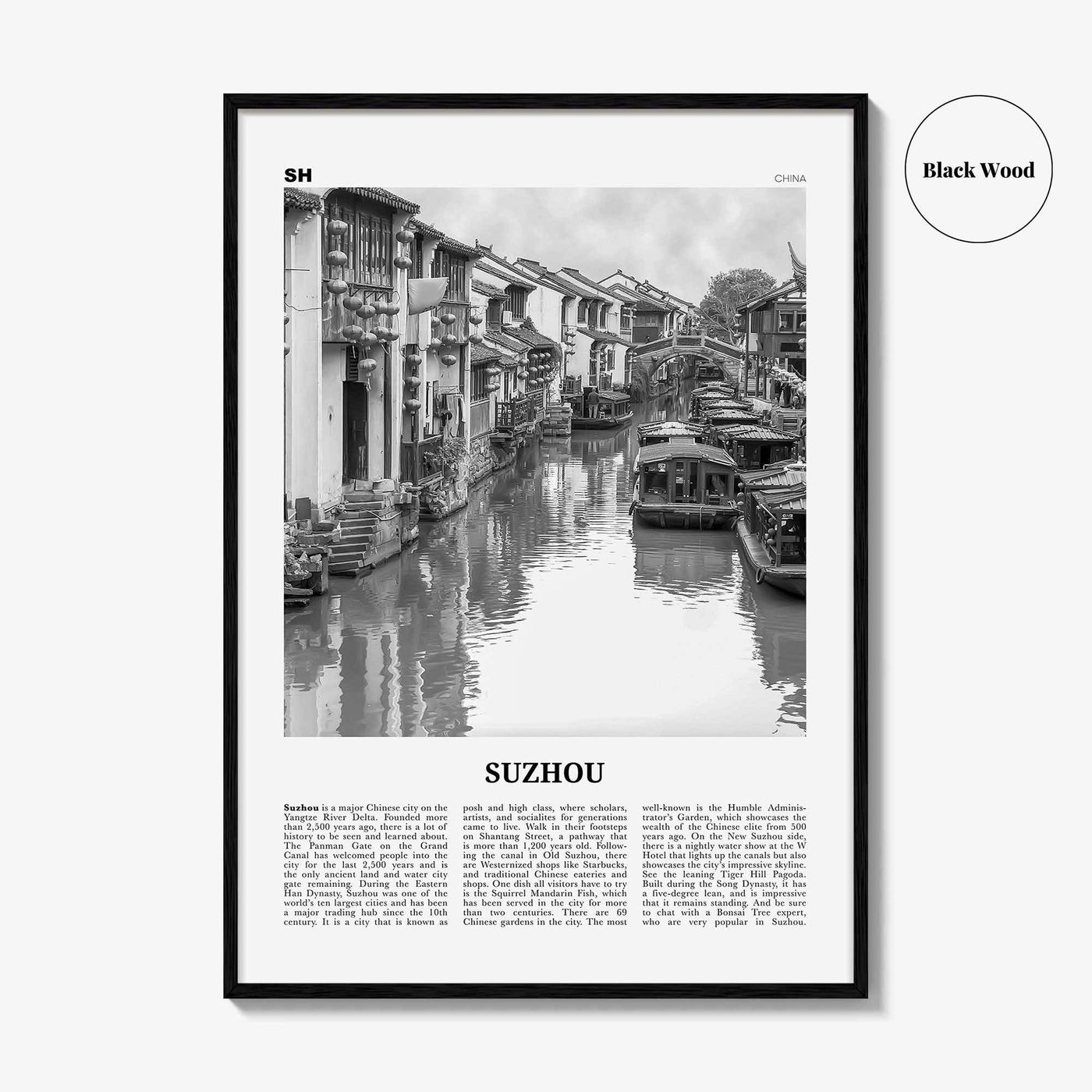 Suzhou Print Black and White, Suzhou Wall Art, Suzhou Poster, Suzhou Photo, Suzhou Wall Décor, Suzhou Map, China
