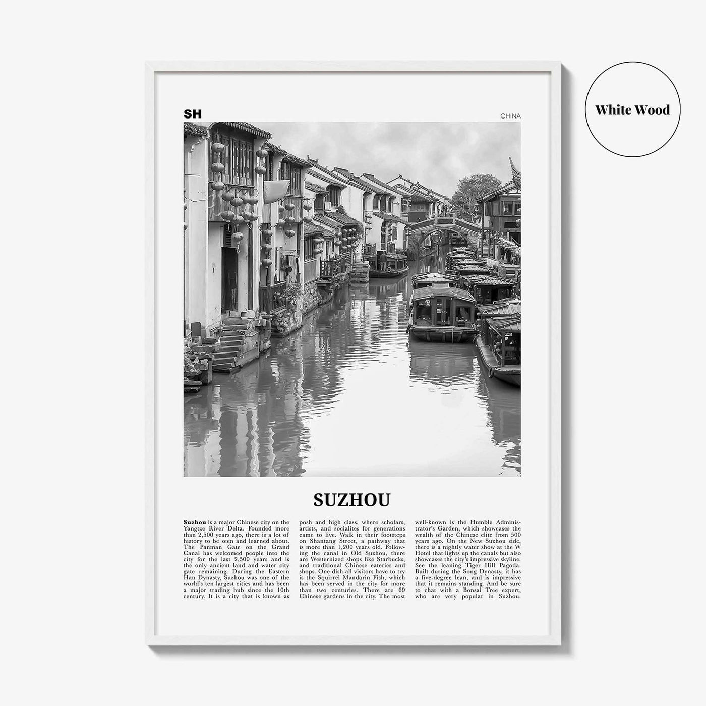 Suzhou Print Black and White, Suzhou Wall Art, Suzhou Poster, Suzhou Photo, Suzhou Wall Décor, Suzhou Map, China