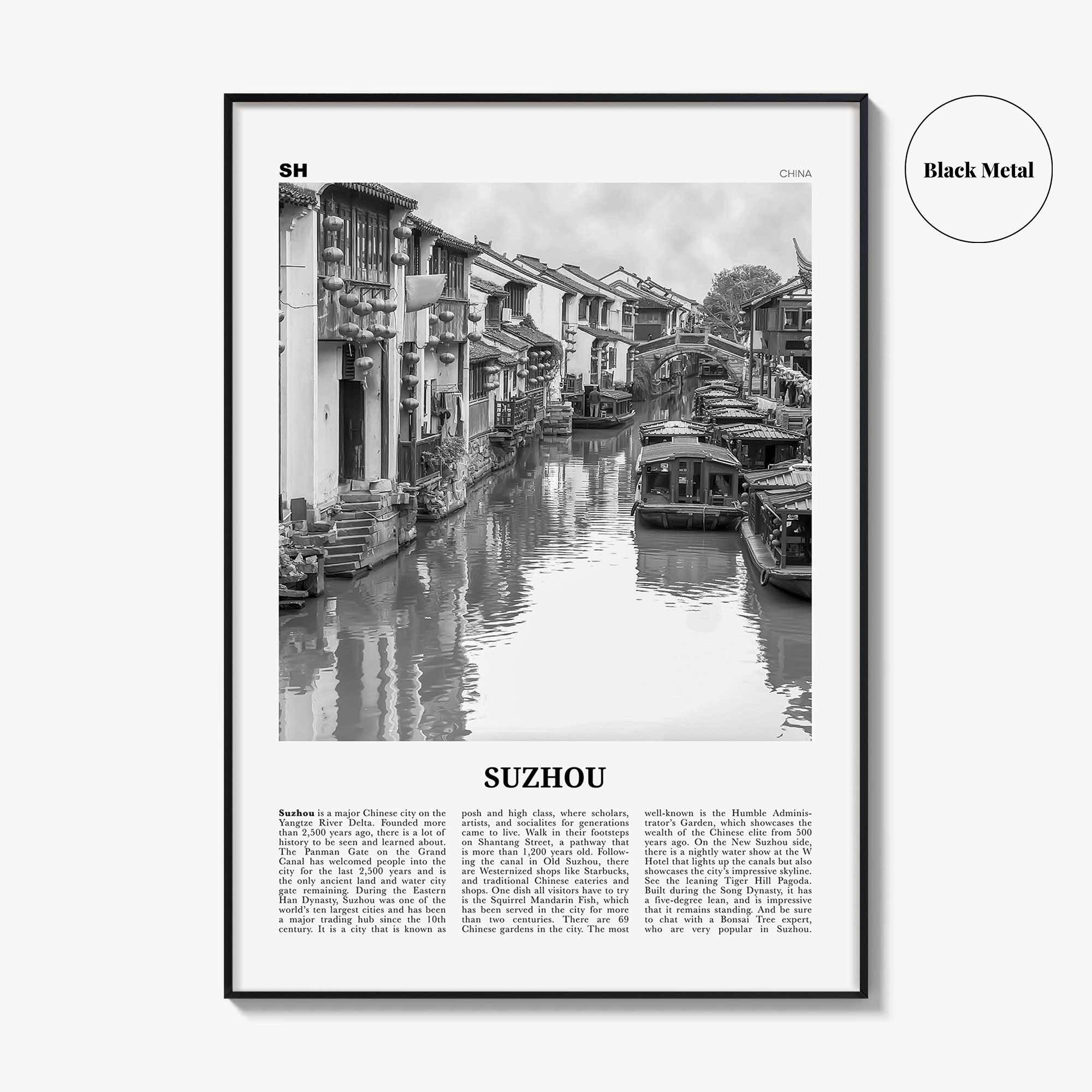 Suzhou Print Black and White, Suzhou Wall Art, Suzhou Poster, Suzhou Photo, Suzhou Wall Décor, Suzhou Map, China