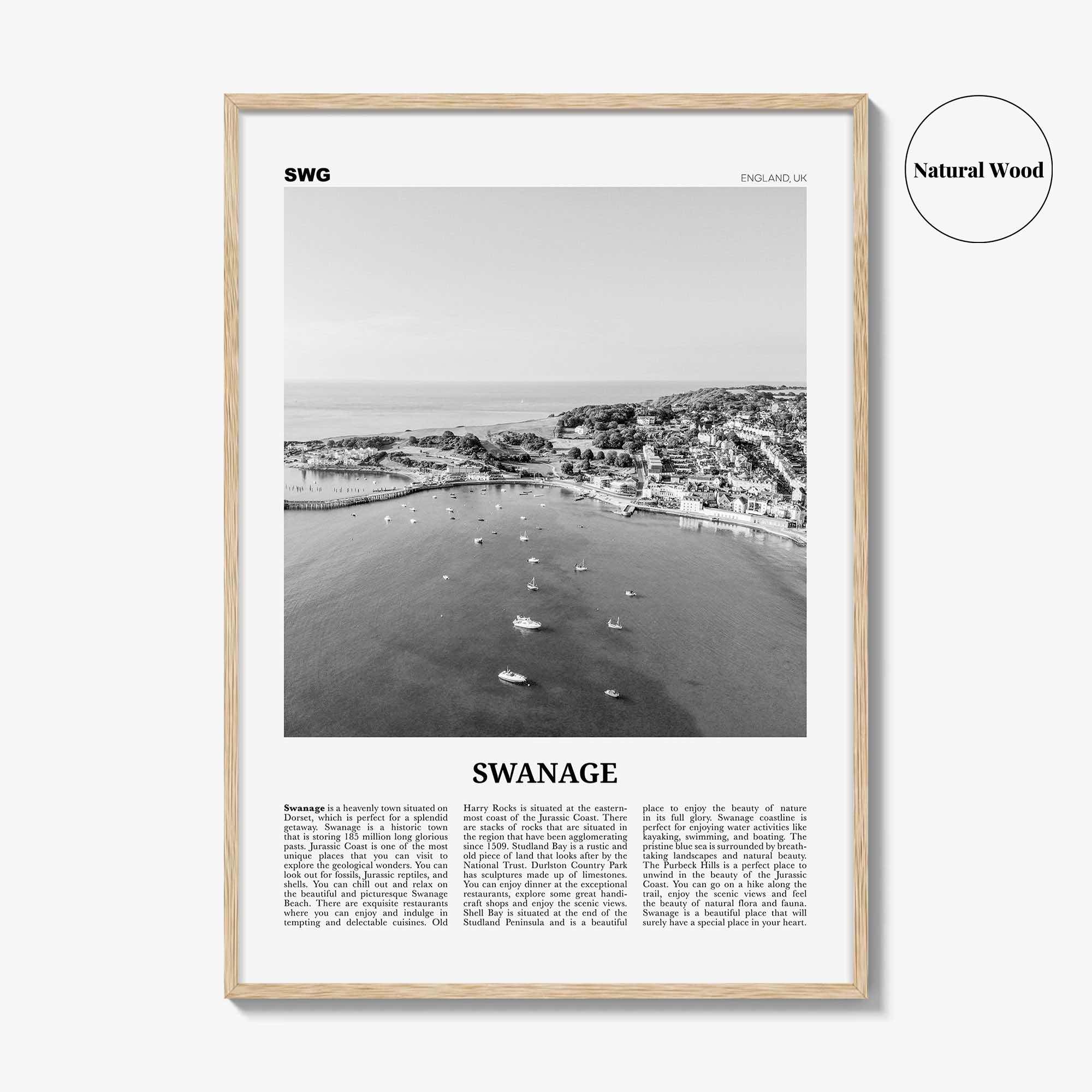 Swanage Print Black and White, Swanage Wall Art, Swanage Poster, Swanage Photo, Swanage Map, England, UK, United Kingdom