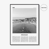 Swanage Print Black and White, Swanage Wall Art, Swanage Poster, Swanage Photo, Swanage Map, England, UK, United Kingdom