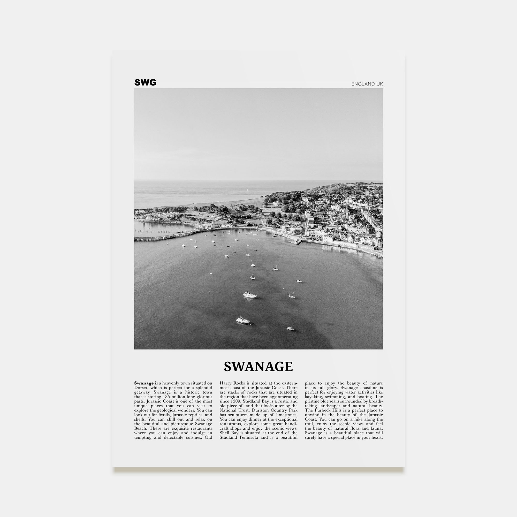 Swanage Travel B&W Poster