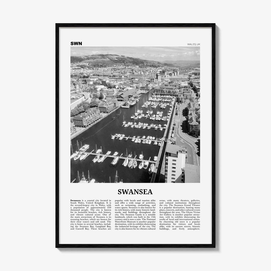 Swansea Print Black and White, Swansea Wall Art, Swansea Poster, Swansea Photo, Swansea Wall Décor, Swansea Map, Wales, UK