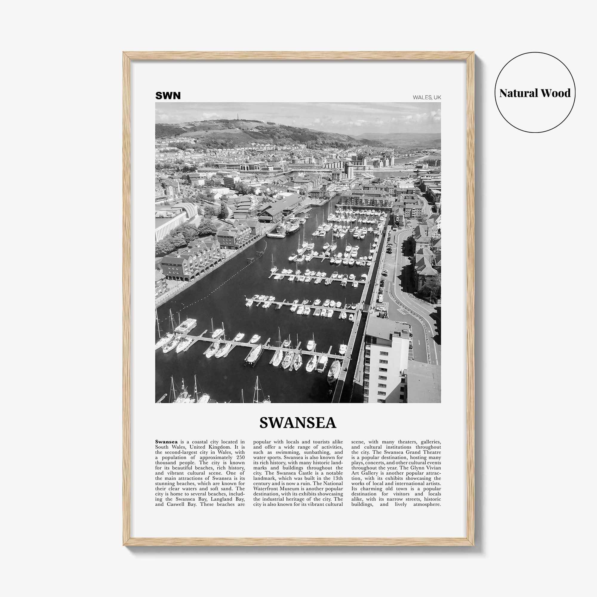 Swansea Print Black and White, Swansea Wall Art, Swansea Poster, Swansea Photo, Swansea Wall Décor, Swansea Map, Wales, UK