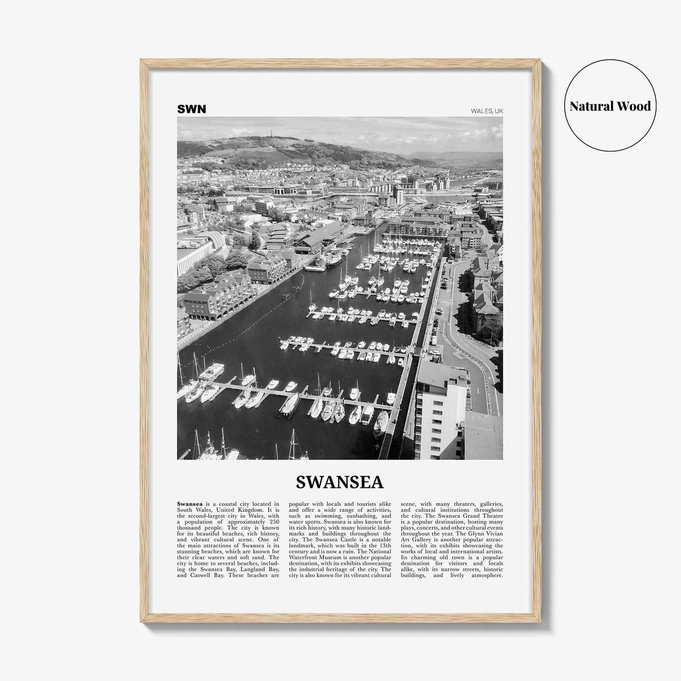 Swansea Print Black and White, Swansea Wall Art, Swansea Poster, Swansea Photo, Swansea Wall Décor, Swansea Map, Wales, UK