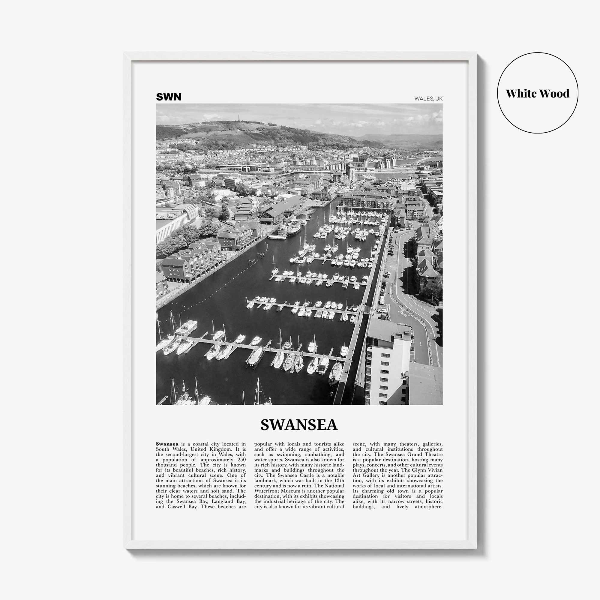 Swansea Print Black and White, Swansea Wall Art, Swansea Poster, Swansea Photo, Swansea Wall Décor, Swansea Map, Wales, UK