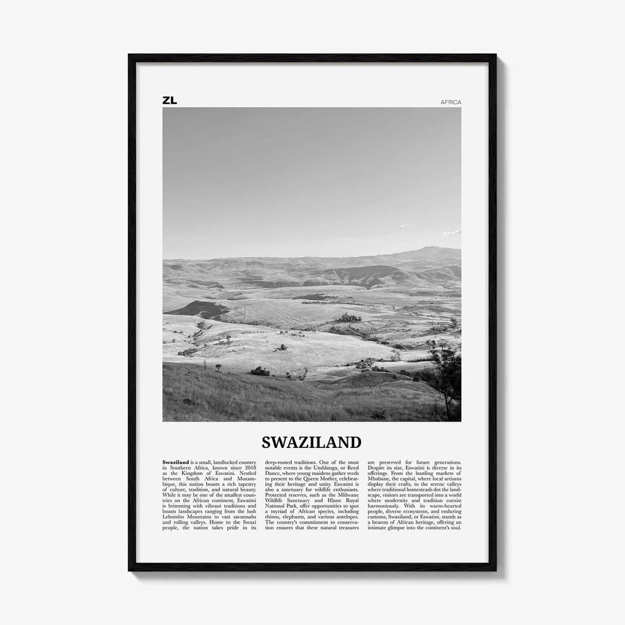 Swaziland Print Black and White, Swaziland Wall Art, Swaziland Poster, Swaziland Photo, Swaziland Wall Décor, Swaziland Map Poster