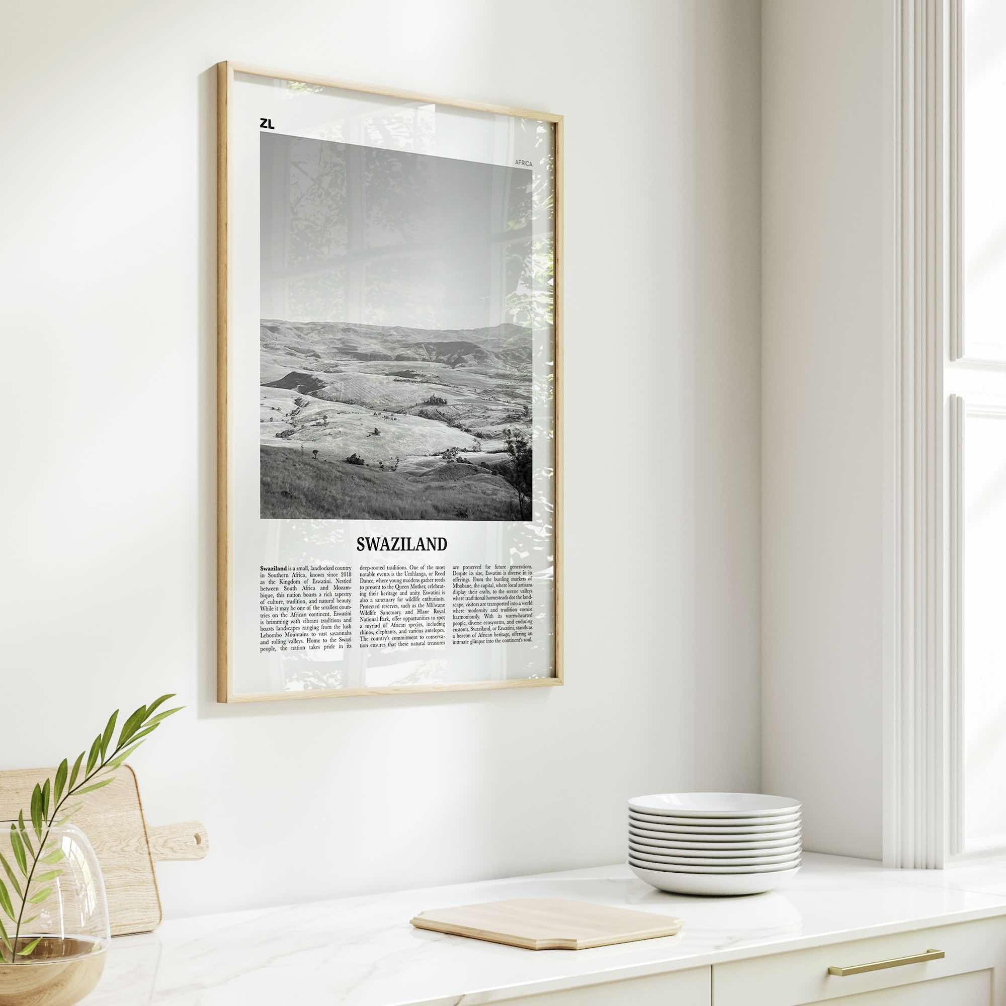 Swaziland Print Black and White, Swaziland Wall Art, Swaziland Poster, Swaziland Photo, Swaziland Wall Décor, Swaziland Map Poster