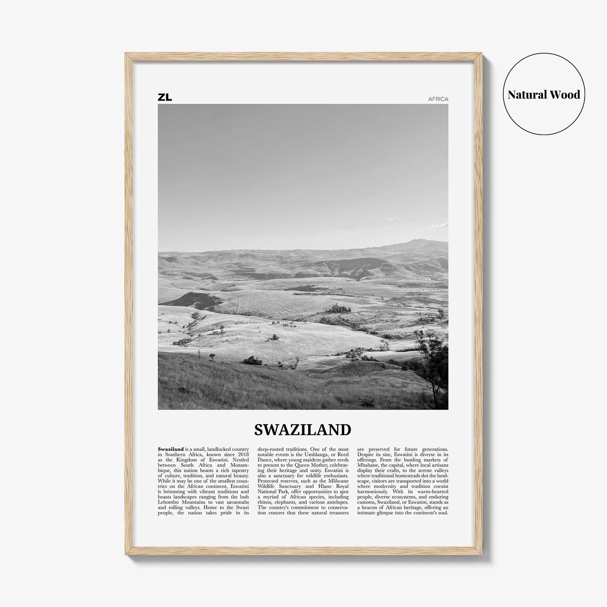 Swaziland Print Black and White, Swaziland Wall Art, Swaziland Poster, Swaziland Photo, Swaziland Wall Décor, Swaziland Map Poster