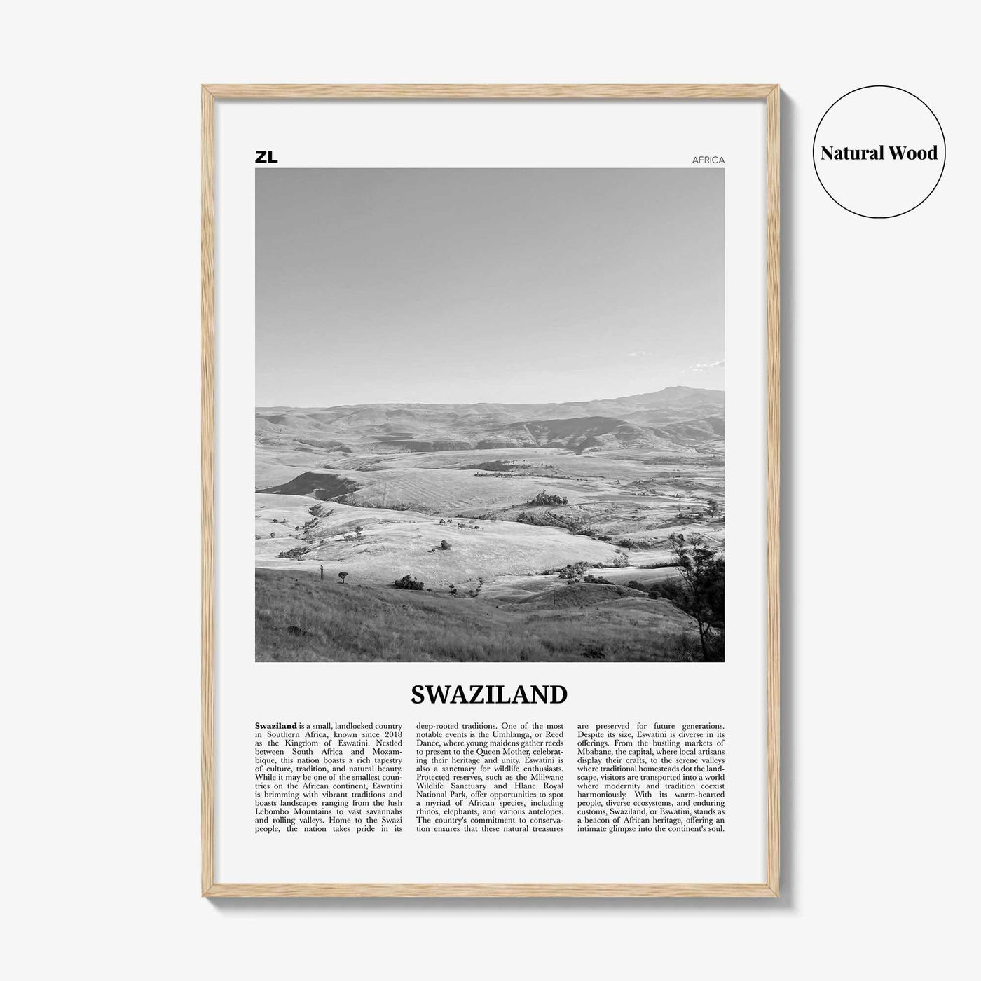 Swaziland Print Black and White, Swaziland Wall Art, Swaziland Poster, Swaziland Photo, Swaziland Wall Décor, Swaziland Map Poster