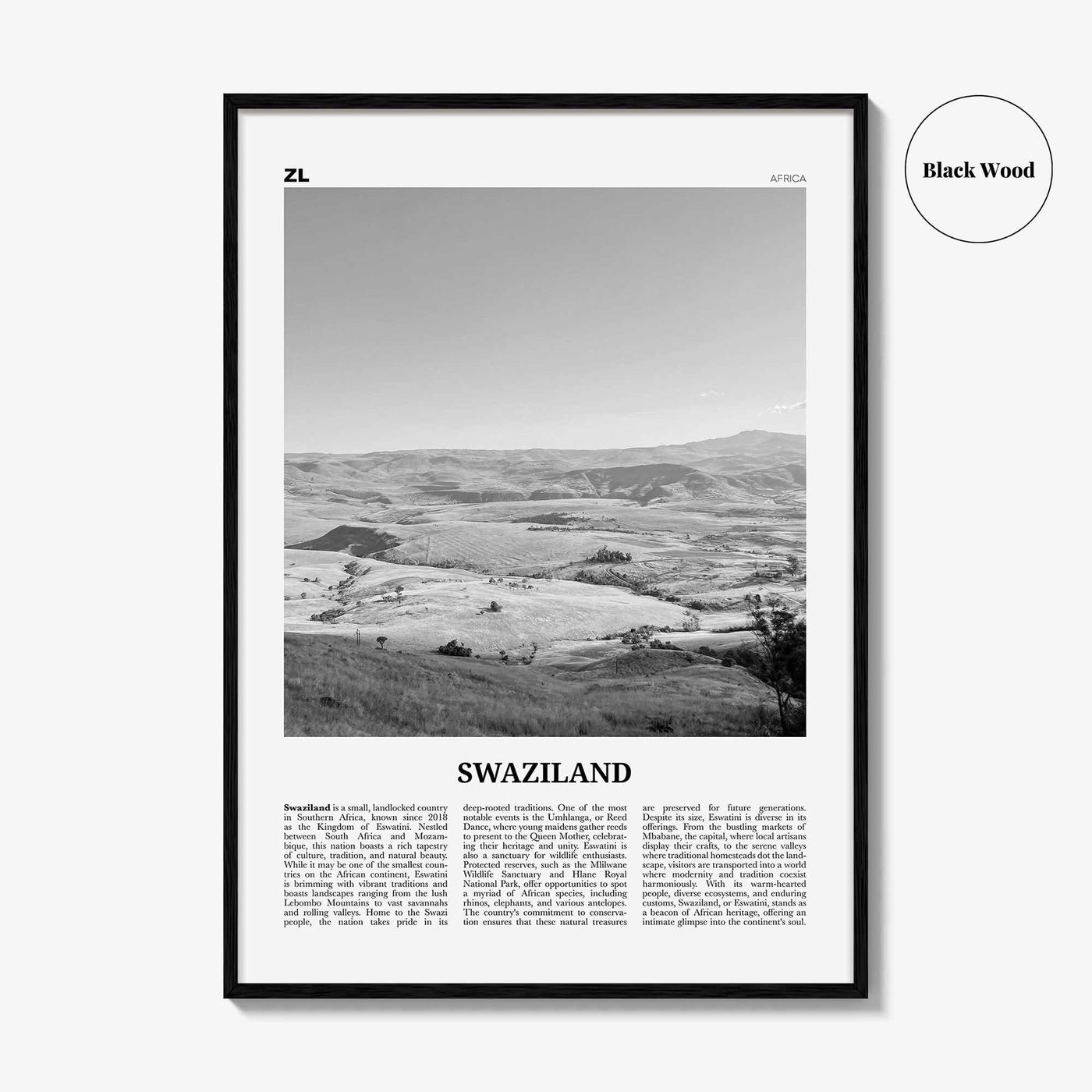Swaziland Print Black and White, Swaziland Wall Art, Swaziland Poster, Swaziland Photo, Swaziland Wall Décor, Swaziland Map Poster
