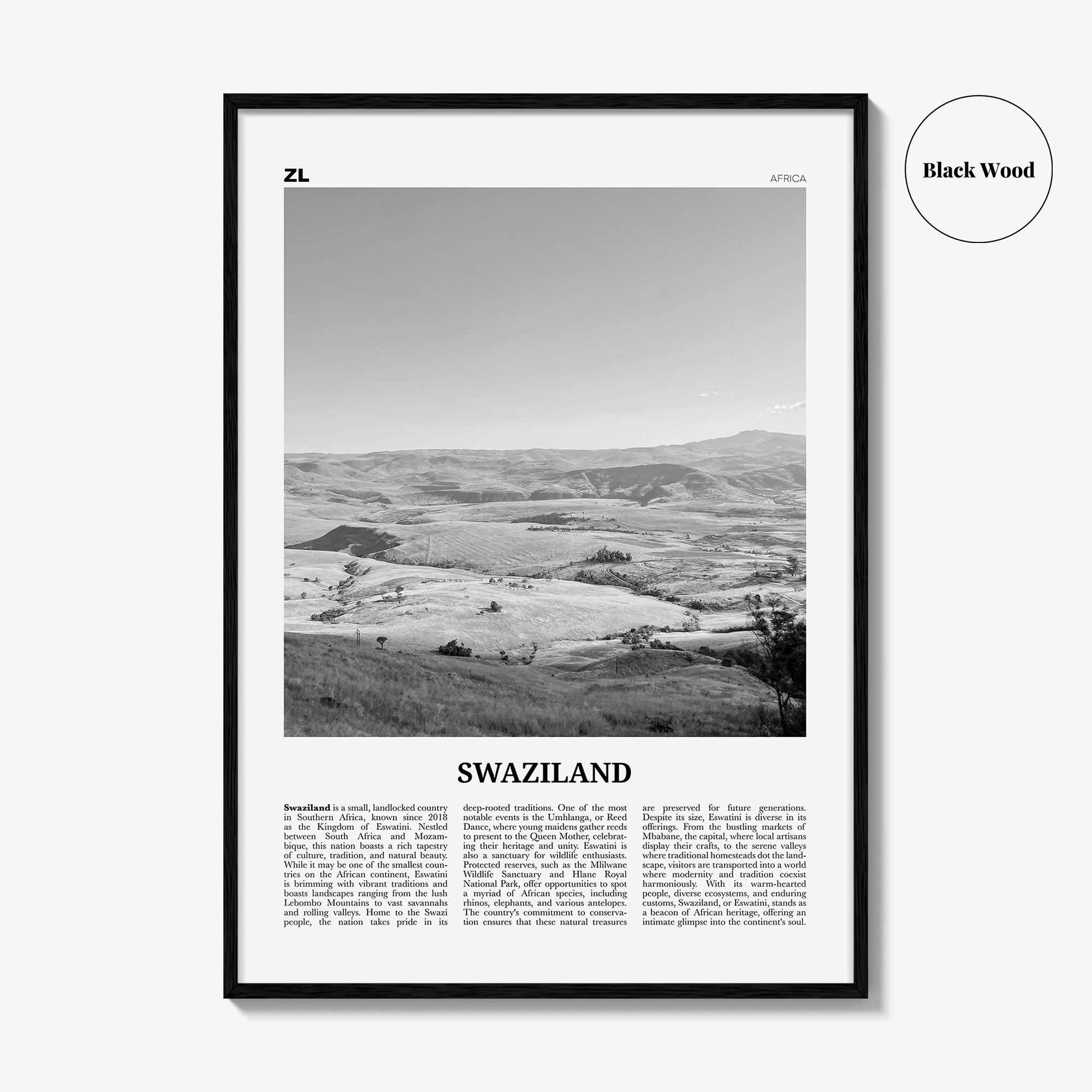 Swaziland Print Black and White, Swaziland Wall Art, Swaziland Poster, Swaziland Photo, Swaziland Wall Décor, Swaziland Map Poster