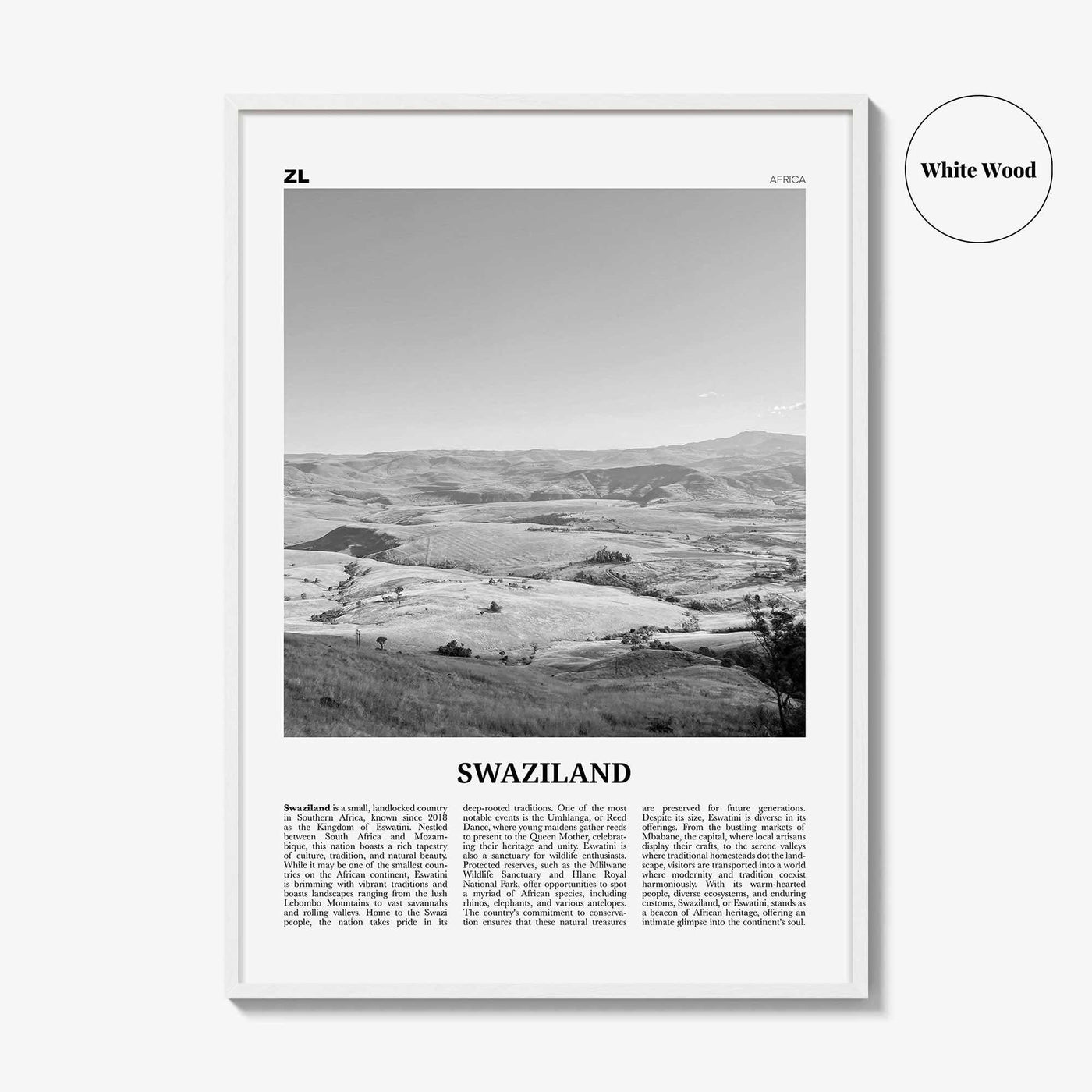 Swaziland Print Black and White, Swaziland Wall Art, Swaziland Poster, Swaziland Photo, Swaziland Wall Décor, Swaziland Map Poster