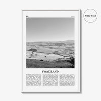 Swaziland Print Black and White, Swaziland Wall Art, Swaziland Poster, Swaziland Photo, Swaziland Wall Décor, Swaziland Map Poster