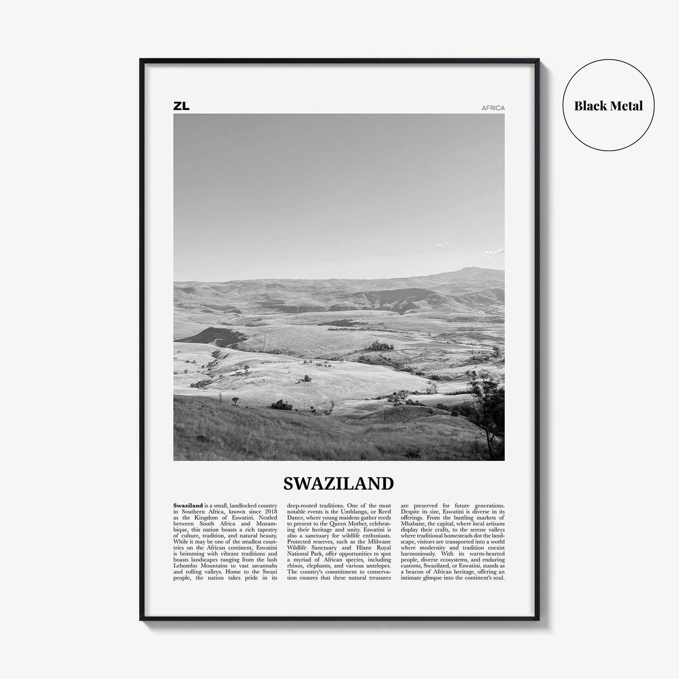 Swaziland Print Black and White, Swaziland Wall Art, Swaziland Poster, Swaziland Photo, Swaziland Wall Décor, Swaziland Map Poster