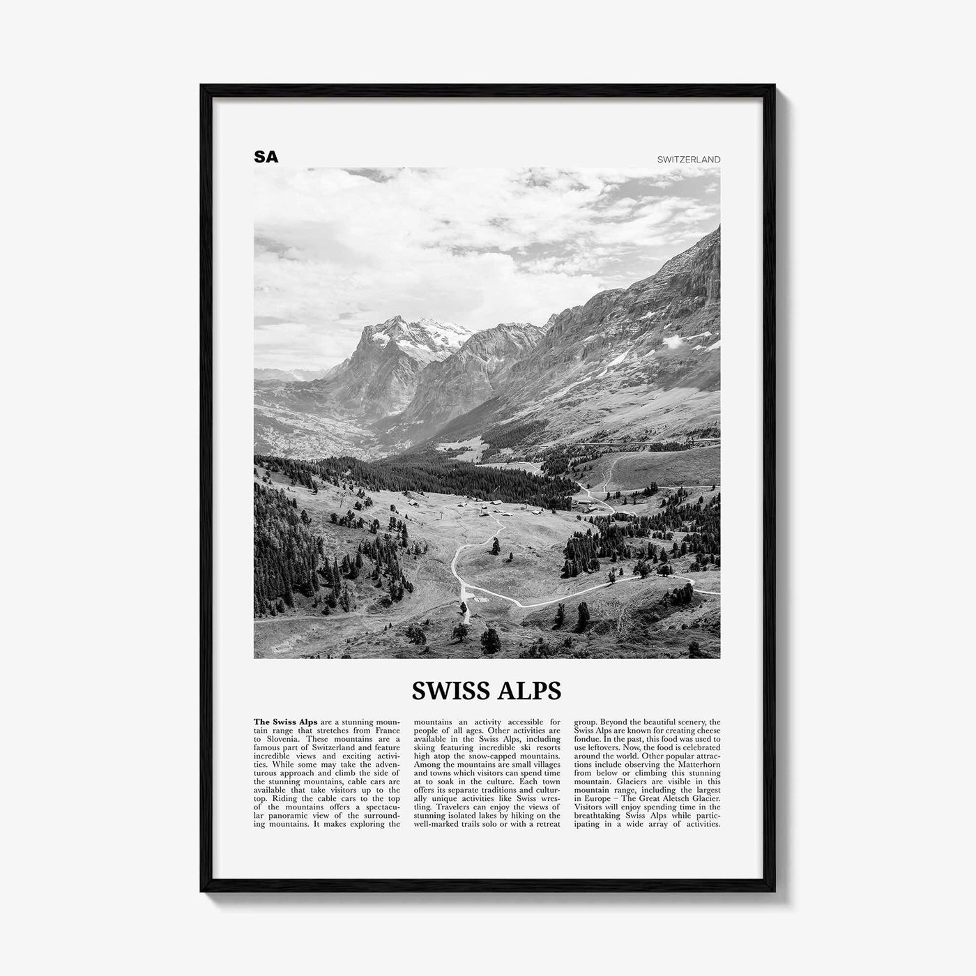 Swiss Alps Print Black and White, Swiss Alps Wall Art, Swiss Alps Poster, Swiss Alps Photo, Swiss Alps Wall Décor, Switzerland
