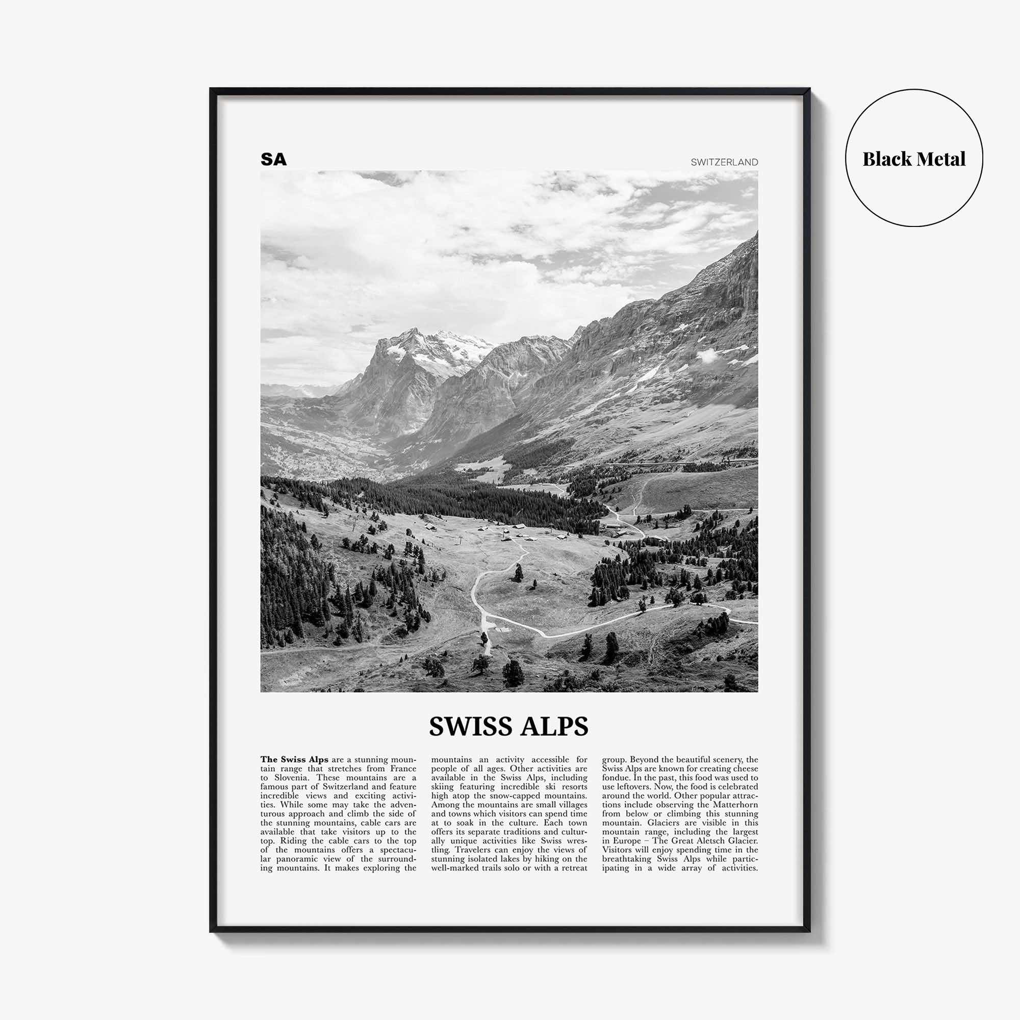 Swiss Alps Print Black and White, Swiss Alps Wall Art, Swiss Alps Poster, Swiss Alps Photo, Swiss Alps Wall Décor, Switzerland