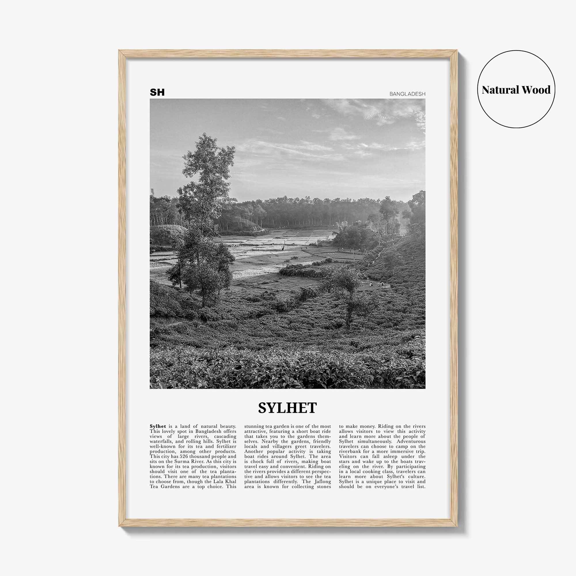 Sylhet Print Black and White, Sylhet Wall Art, Sylhet Poster, Sylhet Photo, Sylhet Wall Décor, Sylhet Map, Bangladesh