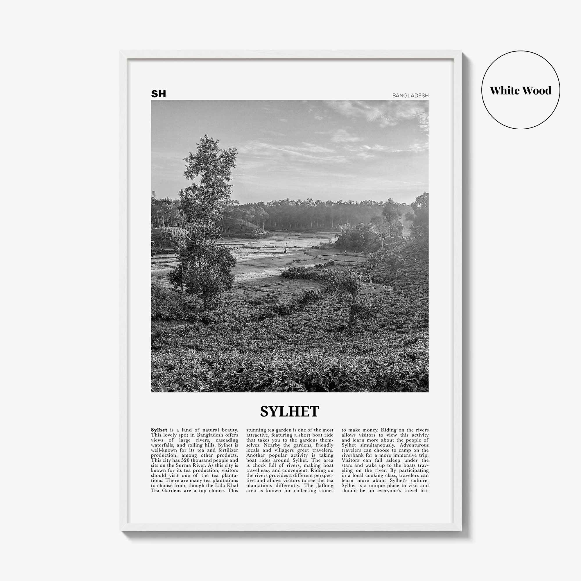 Sylhet Print Black and White, Sylhet Wall Art, Sylhet Poster, Sylhet Photo, Sylhet Wall Décor, Sylhet Map, Bangladesh