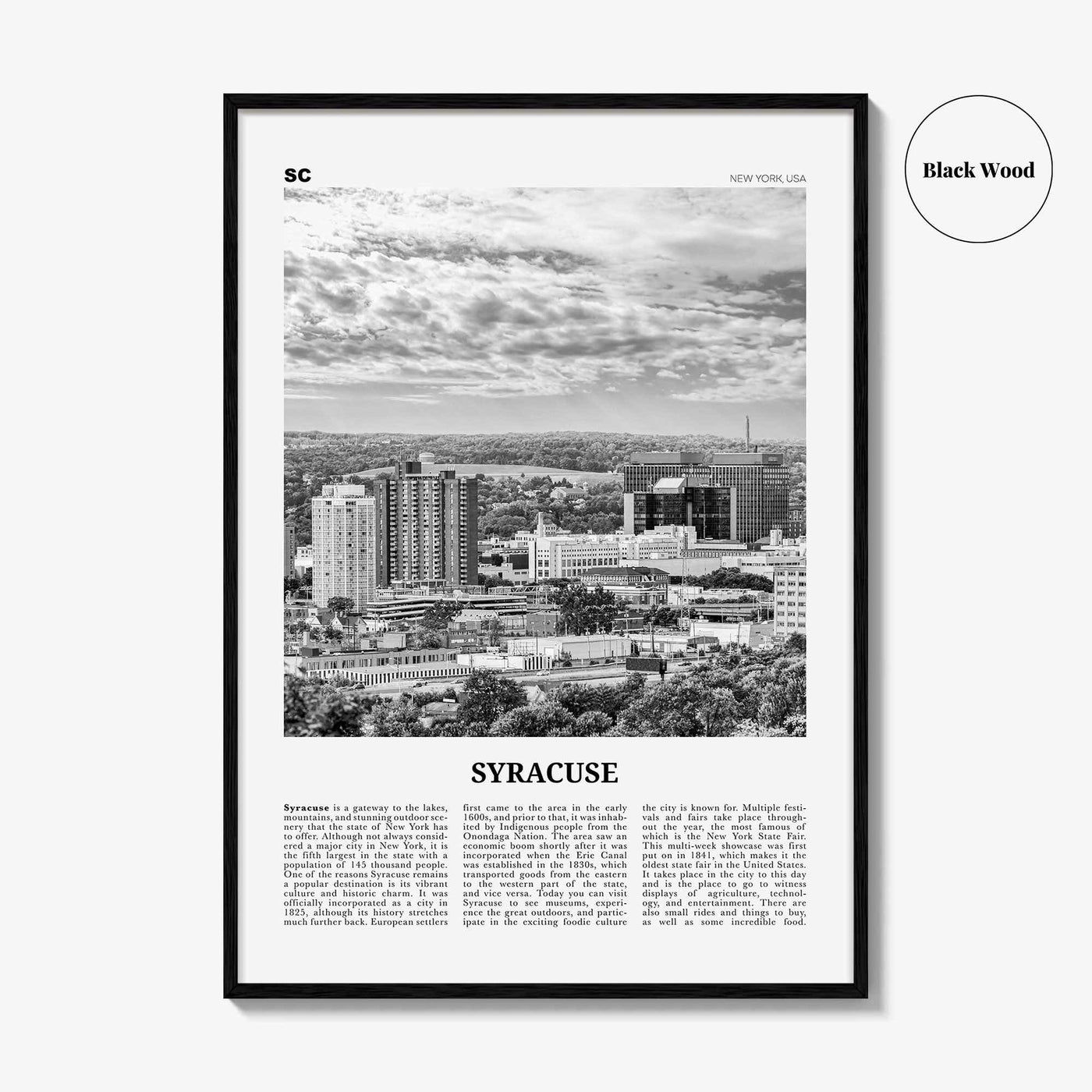 Syracuse Print Black and White New York, Syracuse Wall Art, Syracuse Poster, Syracuse Photo, Syracuse Wall Décor, USA, United States