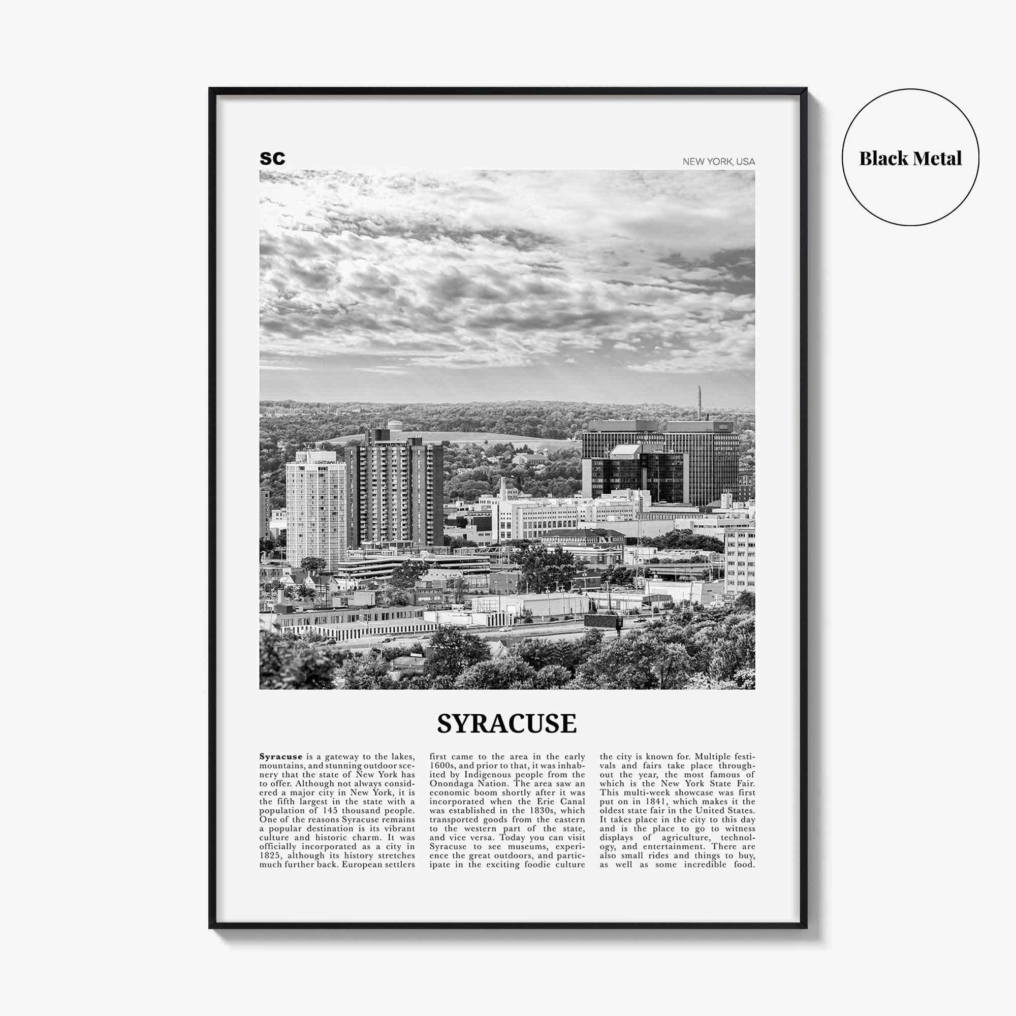 Syracuse Print Black and White New York, Syracuse Wall Art, Syracuse Poster, Syracuse Photo, Syracuse Wall Décor, USA, United States
