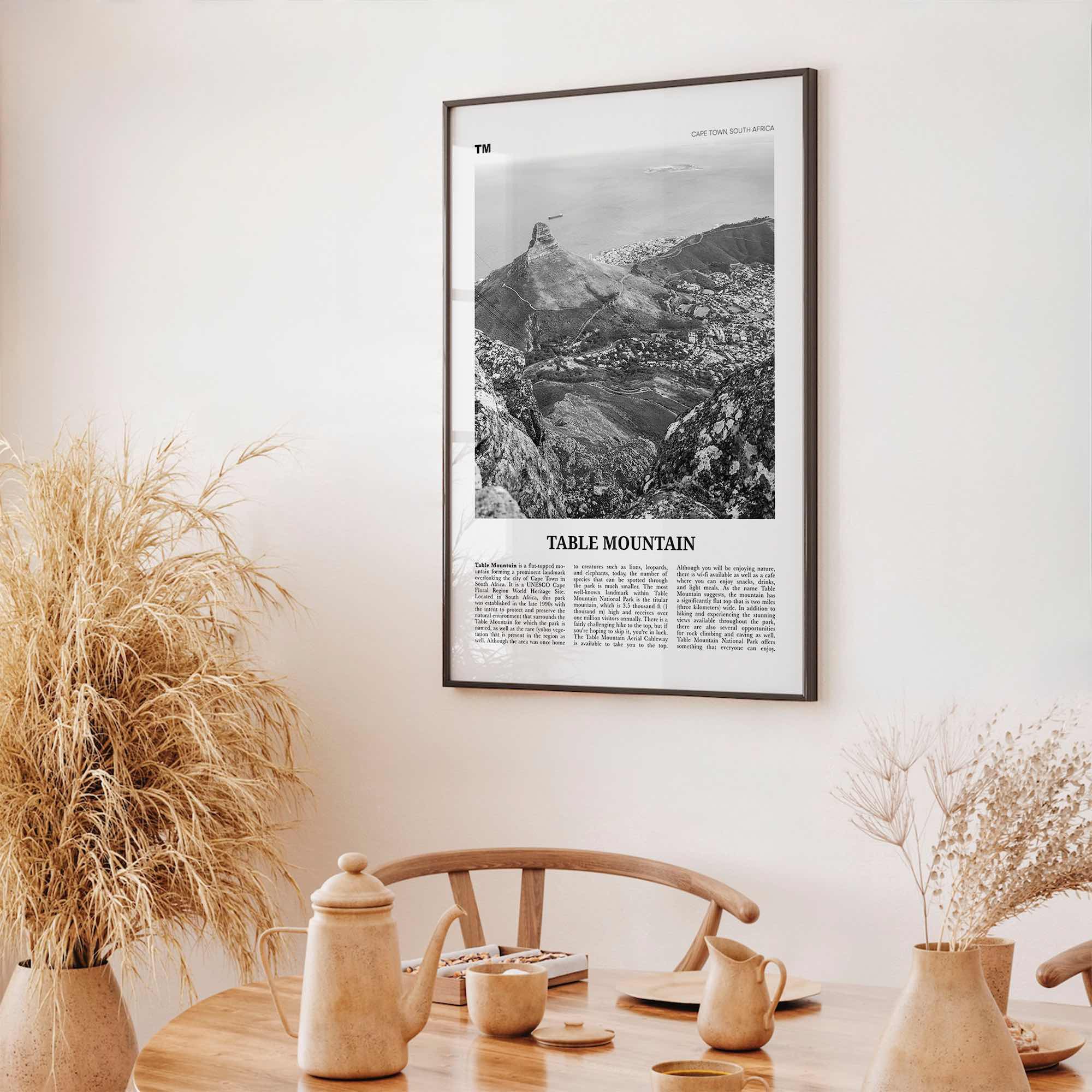 Table Mountain Print Black and White, Table Mountain Wall Art, Table Mountain Poster, Table Mountain Photo, South Africa, Cape Town