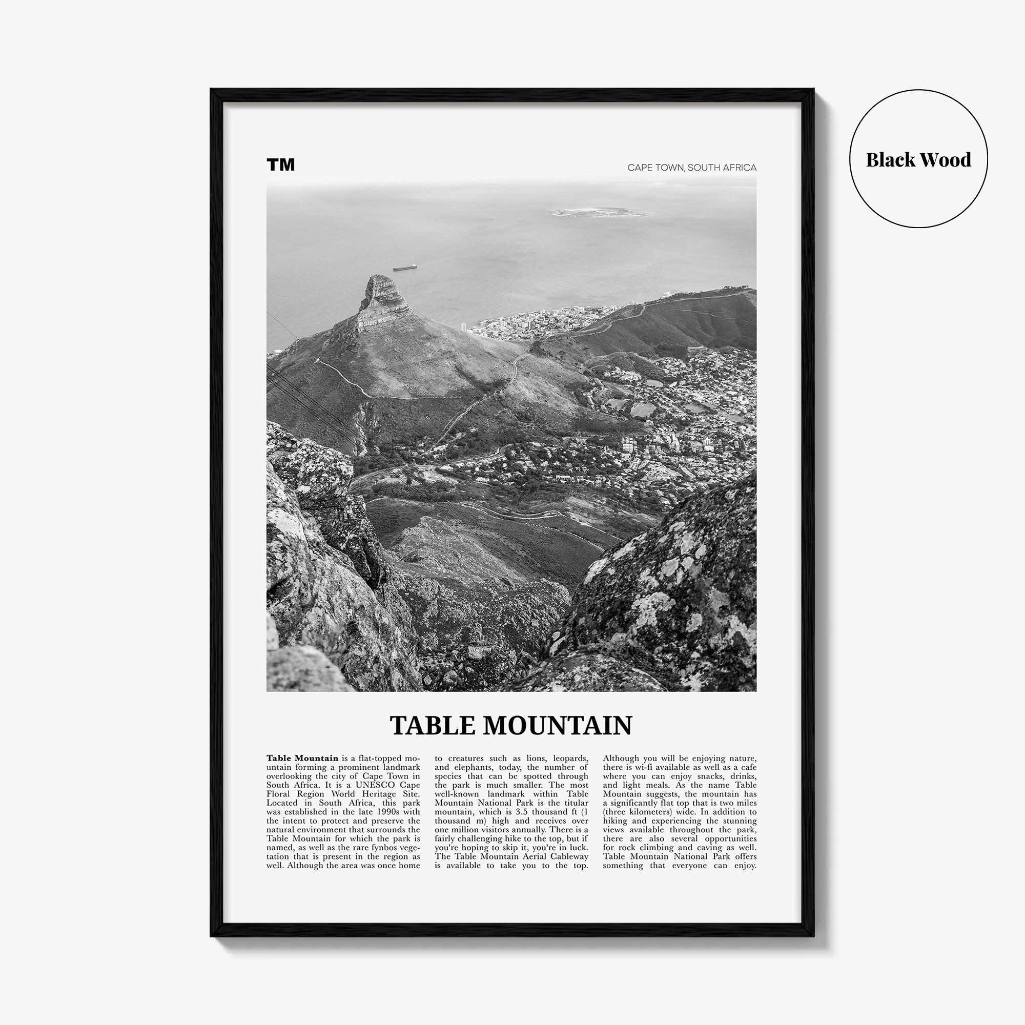 Table Mountain Print Black and White, Table Mountain Wall Art, Table Mountain Poster, Table Mountain Photo, South Africa, Cape Town