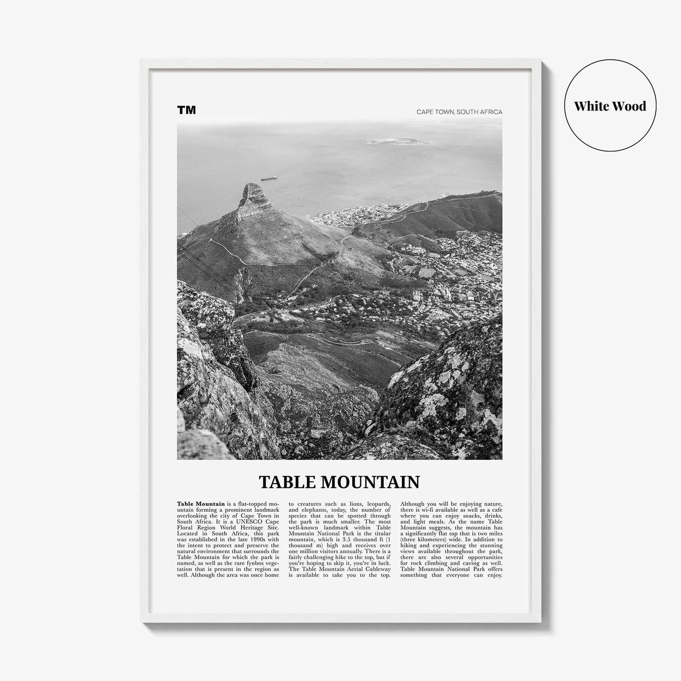 Table Mountain Print Black and White, Table Mountain Wall Art, Table Mountain Poster, Table Mountain Photo, South Africa, Cape Town