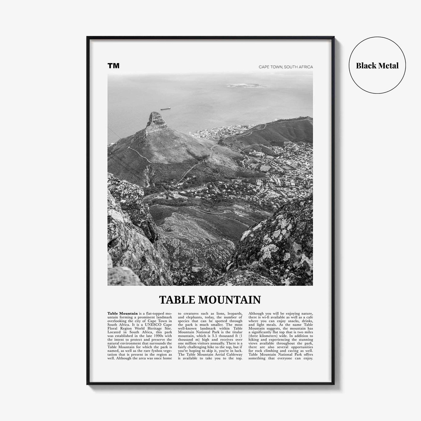 Table Mountain Print Black and White, Table Mountain Wall Art, Table Mountain Poster, Table Mountain Photo, South Africa, Cape Town