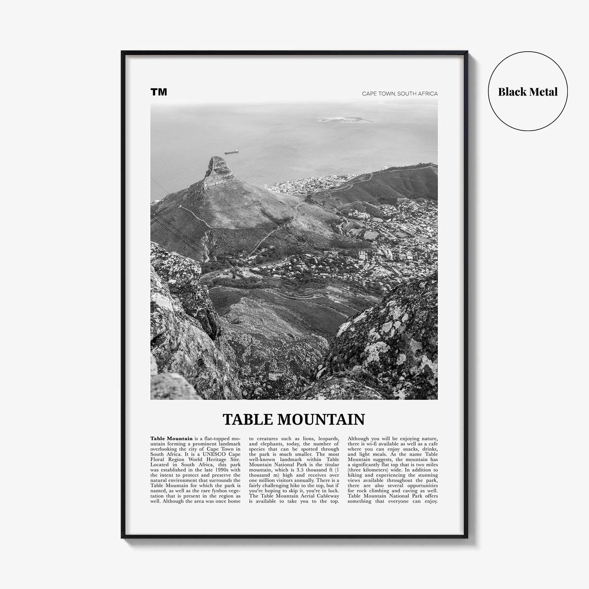 Table Mountain Print Black and White, Table Mountain Wall Art, Table Mountain Poster, Table Mountain Photo, South Africa, Cape Town