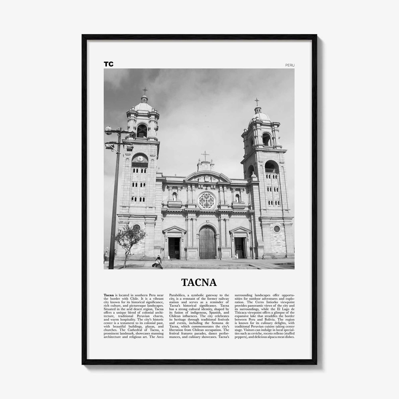 Tacna Print Black and White, Tacna Wall Art, Tacna Poster, Tacna Photo, Tacna Wall Décor, Tacna Map, Peru