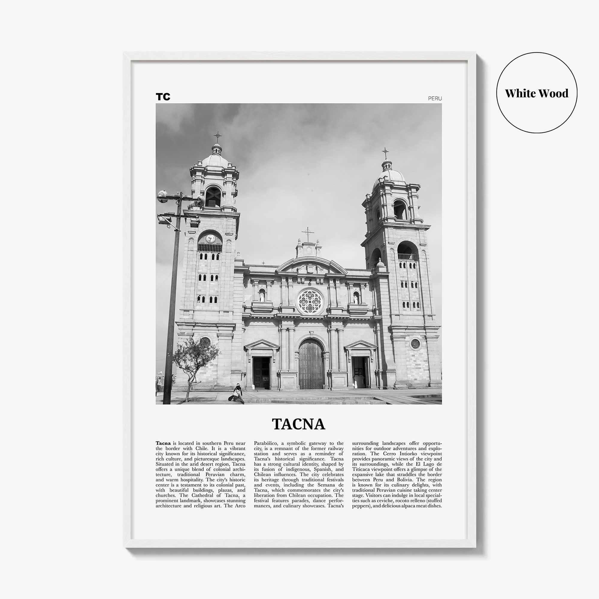 Tacna Print Black and White, Tacna Wall Art, Tacna Poster, Tacna Photo, Tacna Wall Décor, Tacna Map, Peru