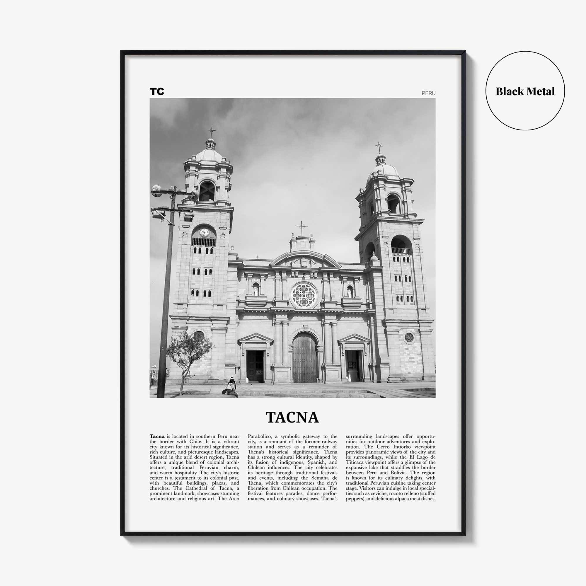 Tacna Print Black and White, Tacna Wall Art, Tacna Poster, Tacna Photo, Tacna Wall Décor, Tacna Map, Peru