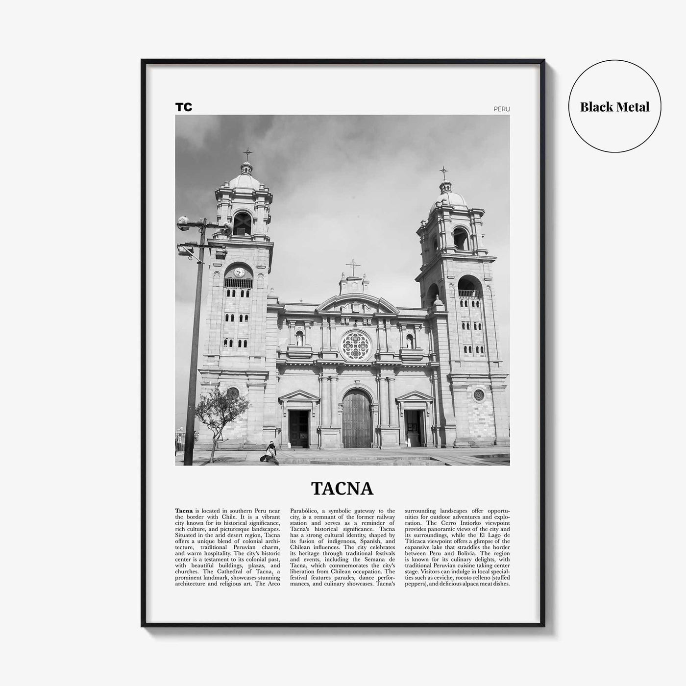Tacna Print Black and White, Tacna Wall Art, Tacna Poster, Tacna Photo, Tacna Wall Décor, Tacna Map, Peru