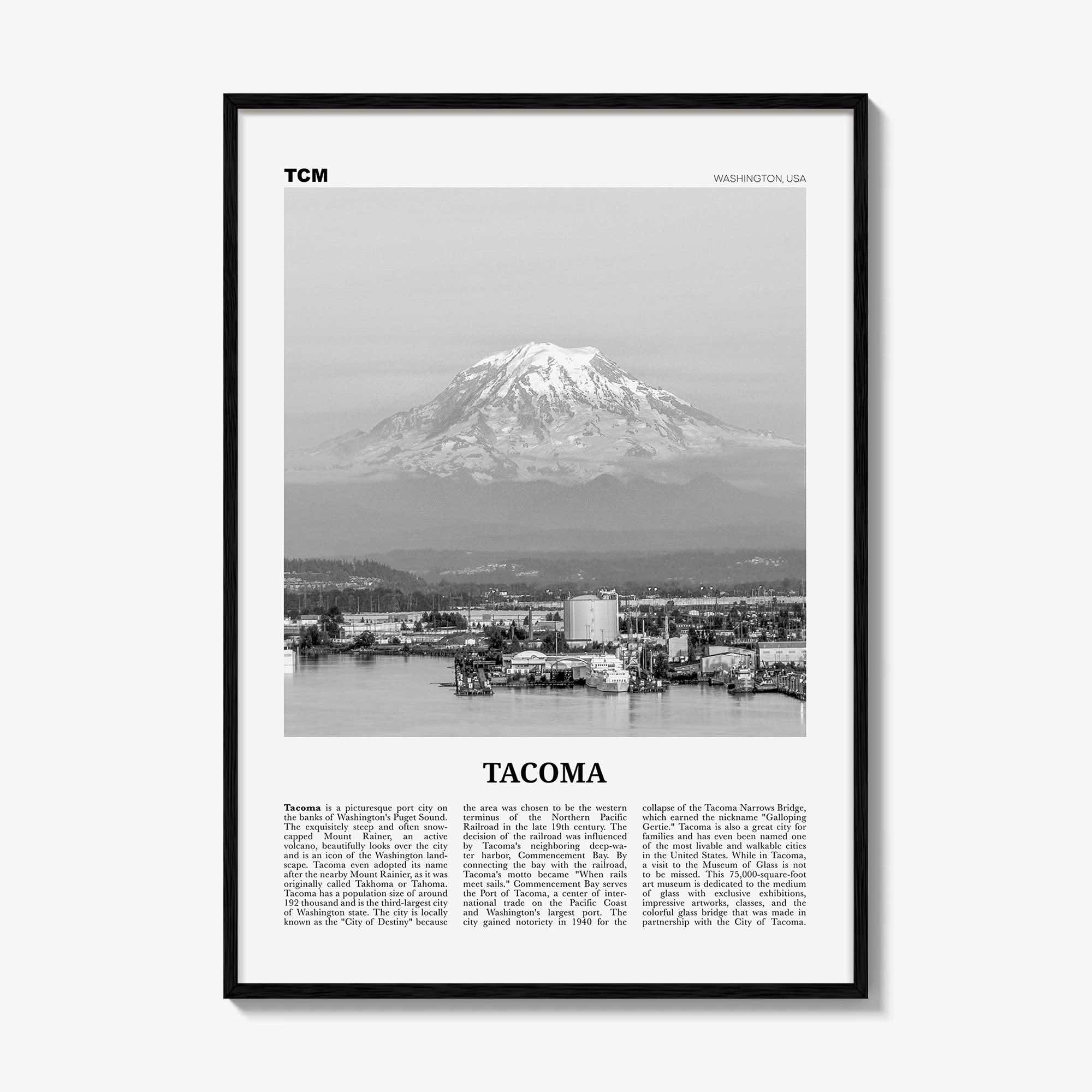 Tacoma Print Black and White, Tacoma Wall Art, Tacoma Poster, Tacoma Photo, Tacoma Wall Décor, Washington, USA, United States, North America