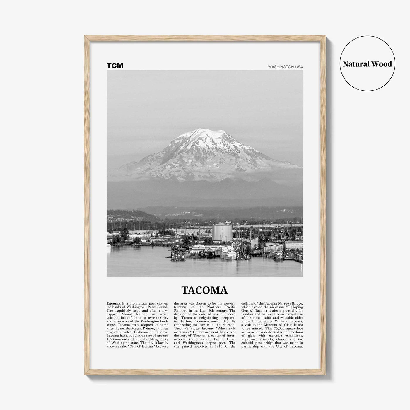 Tacoma Print Black and White, Tacoma Wall Art, Tacoma Poster, Tacoma Photo, Tacoma Wall Décor, Washington, USA, United States, North America