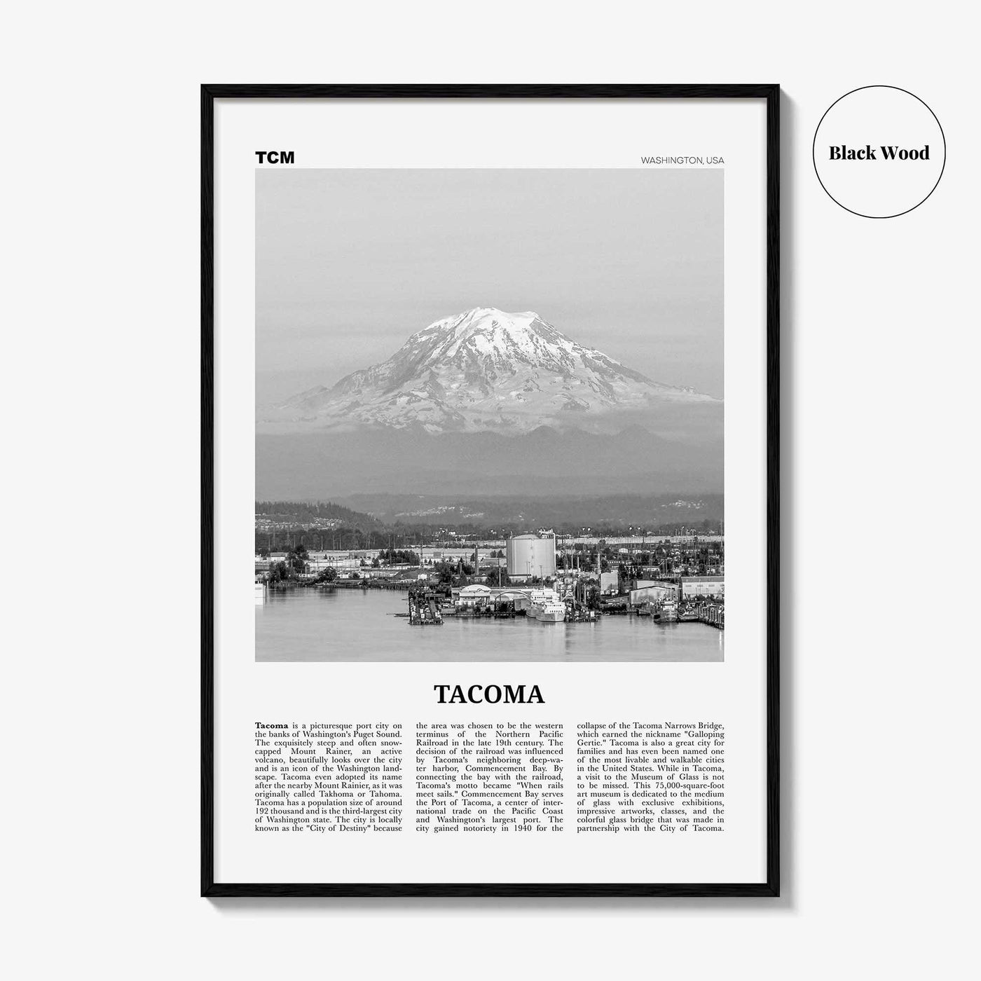 Tacoma Print Black and White, Tacoma Wall Art, Tacoma Poster, Tacoma Photo, Tacoma Wall Décor, Washington, USA, United States, North America