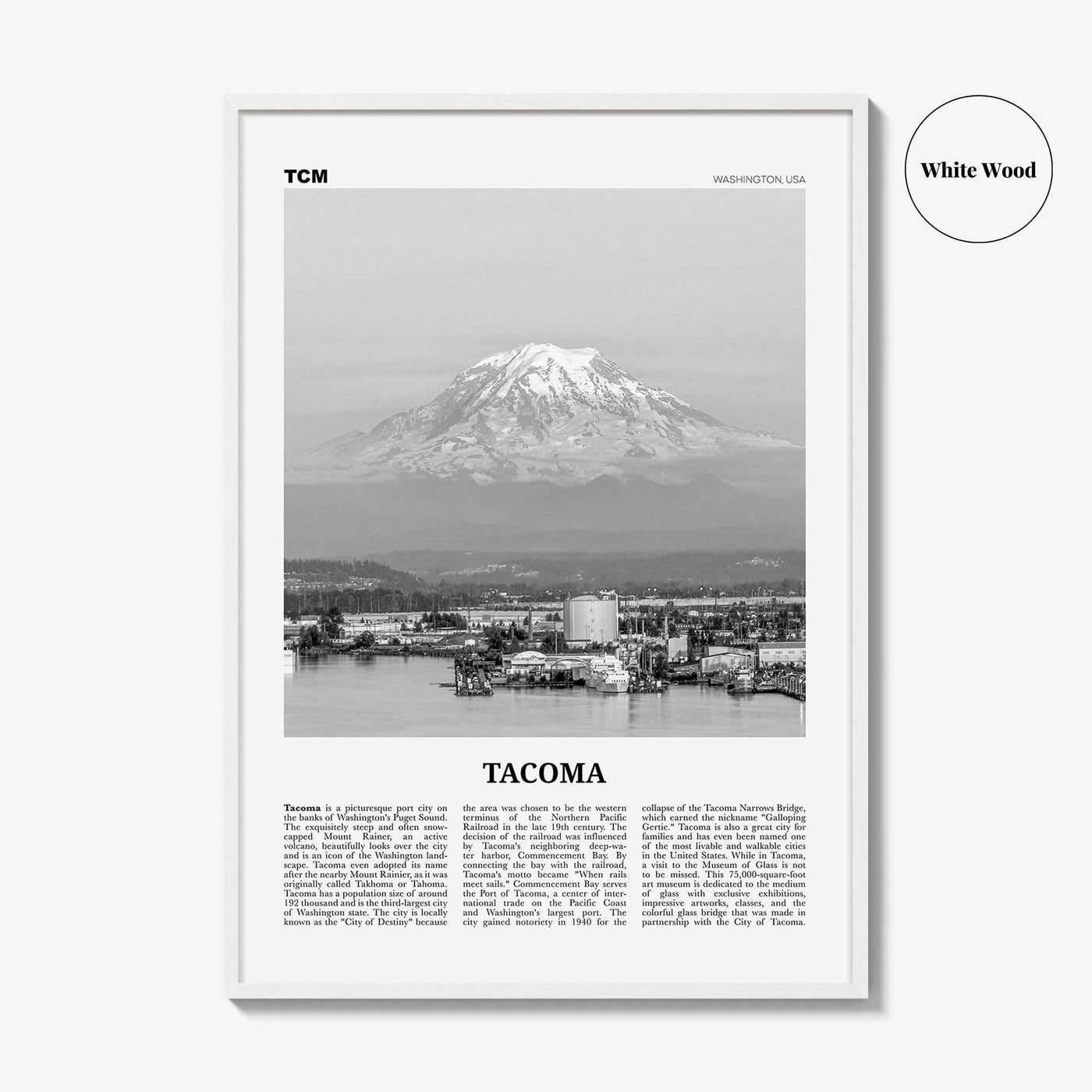 Tacoma Print Black and White, Tacoma Wall Art, Tacoma Poster, Tacoma Photo, Tacoma Wall Décor, Washington, USA, United States, North America