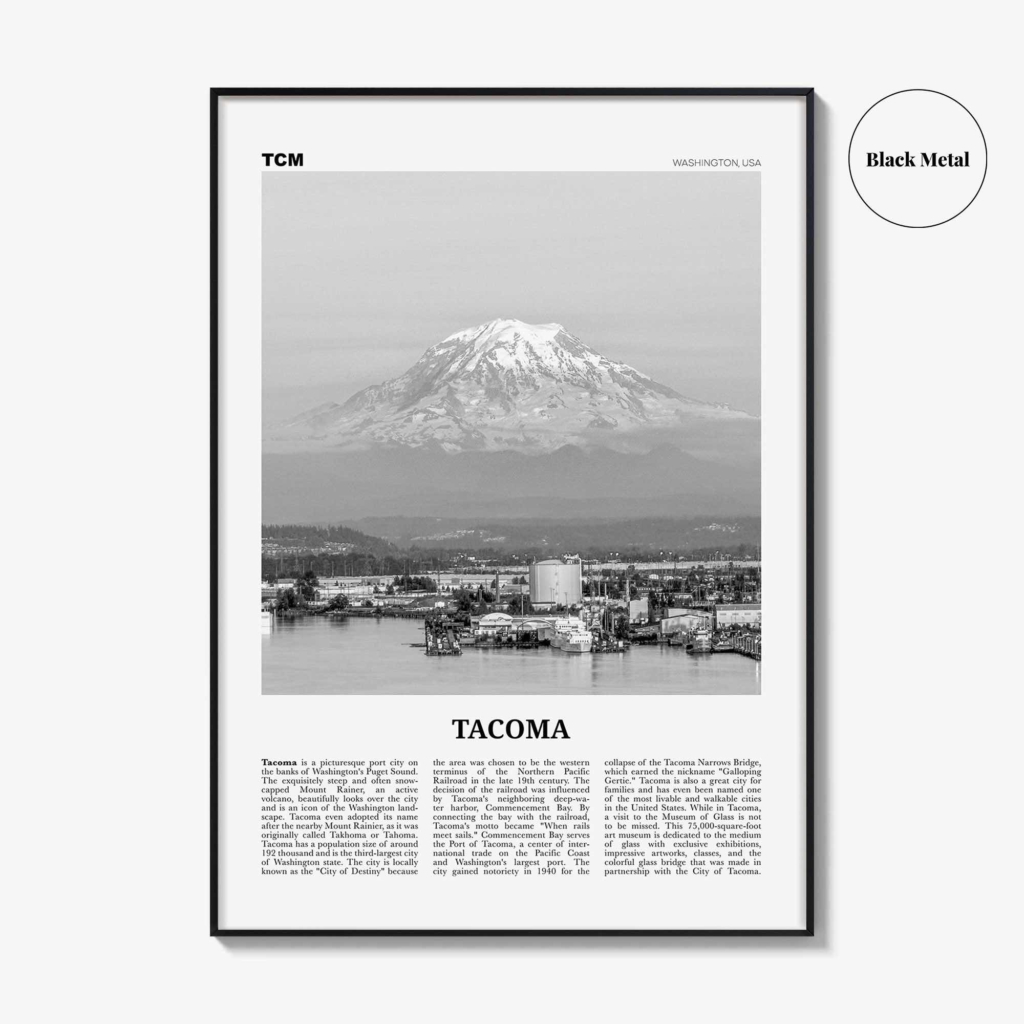 Tacoma Print Black and White, Tacoma Wall Art, Tacoma Poster, Tacoma Photo, Tacoma Wall Décor, Washington, USA, United States, North America