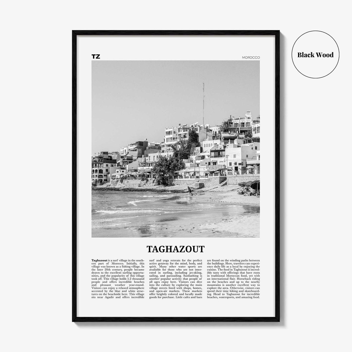 Taghazout Print Black and White, Taghazout Wall Art, Taghazout Poster, Taghazout Photo, Taghazout Wall Décor, Taghazout Map, Morocco