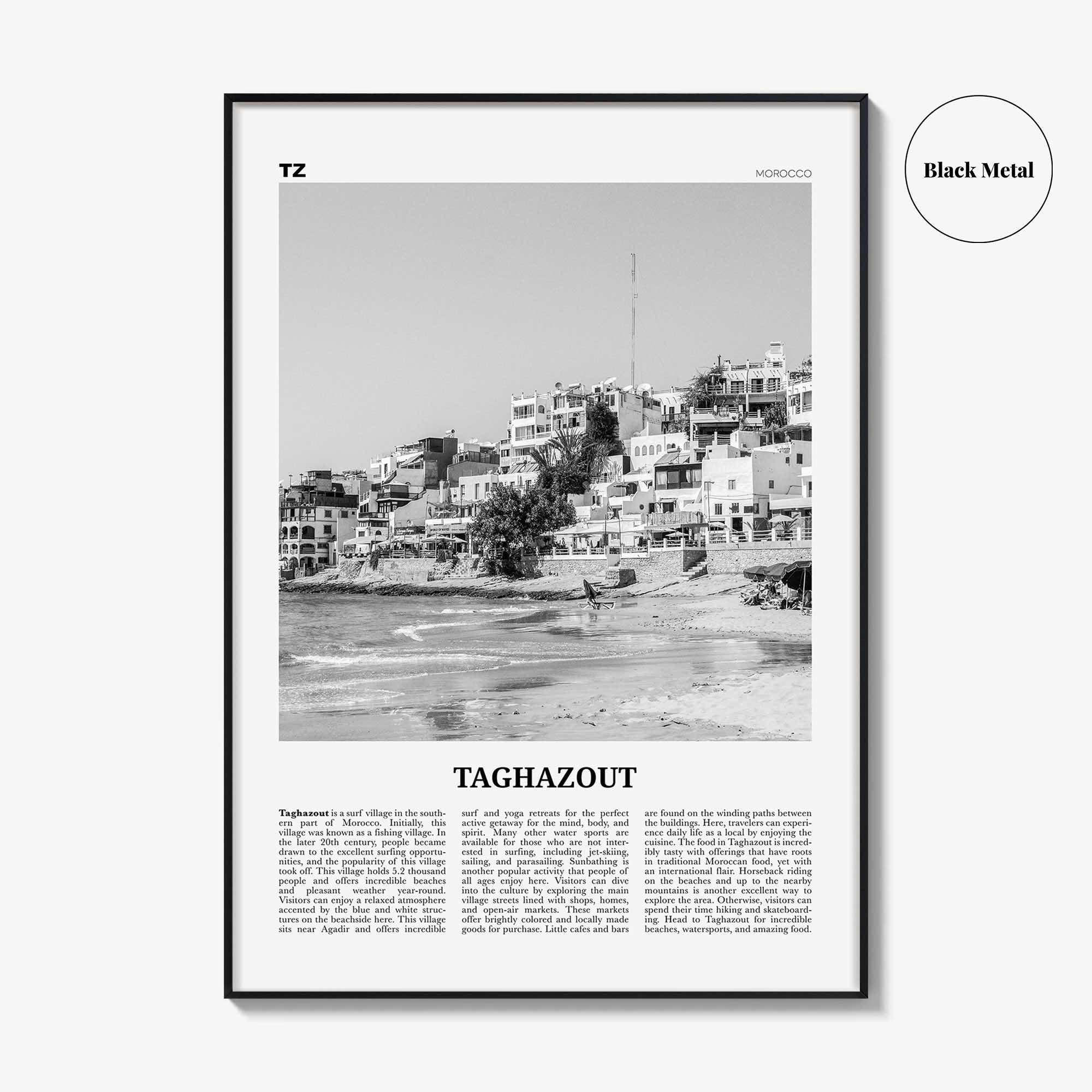 Taghazout Print Black and White, Taghazout Wall Art, Taghazout Poster, Taghazout Photo, Taghazout Wall Décor, Taghazout Map, Morocco