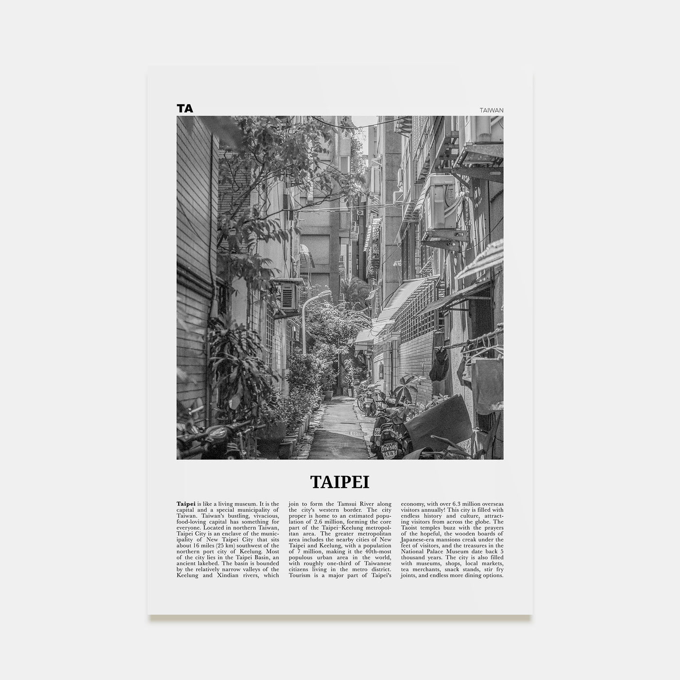 Taipei Travel B&W No 2 Poster