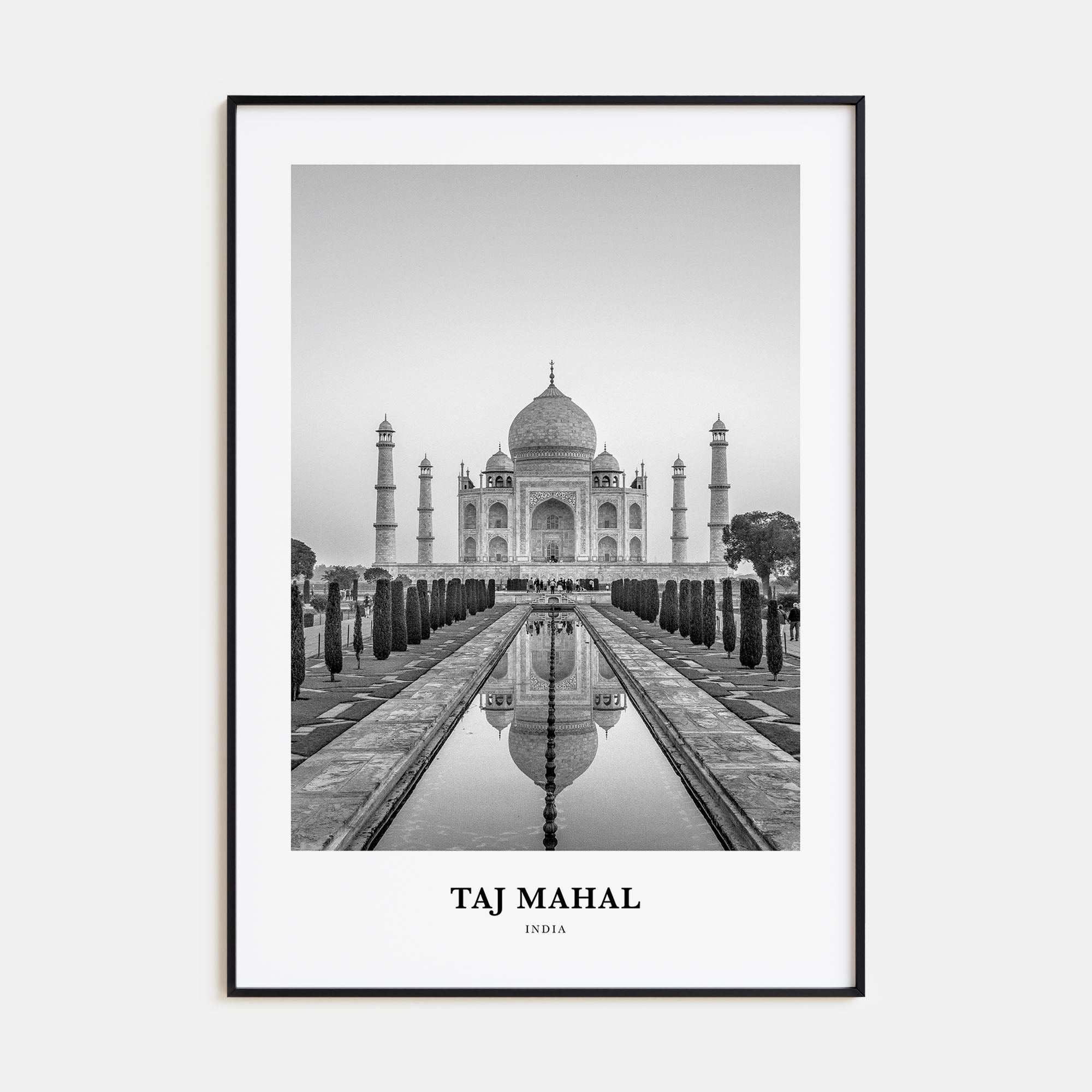 Taj Mahal Portrait B&W Poster