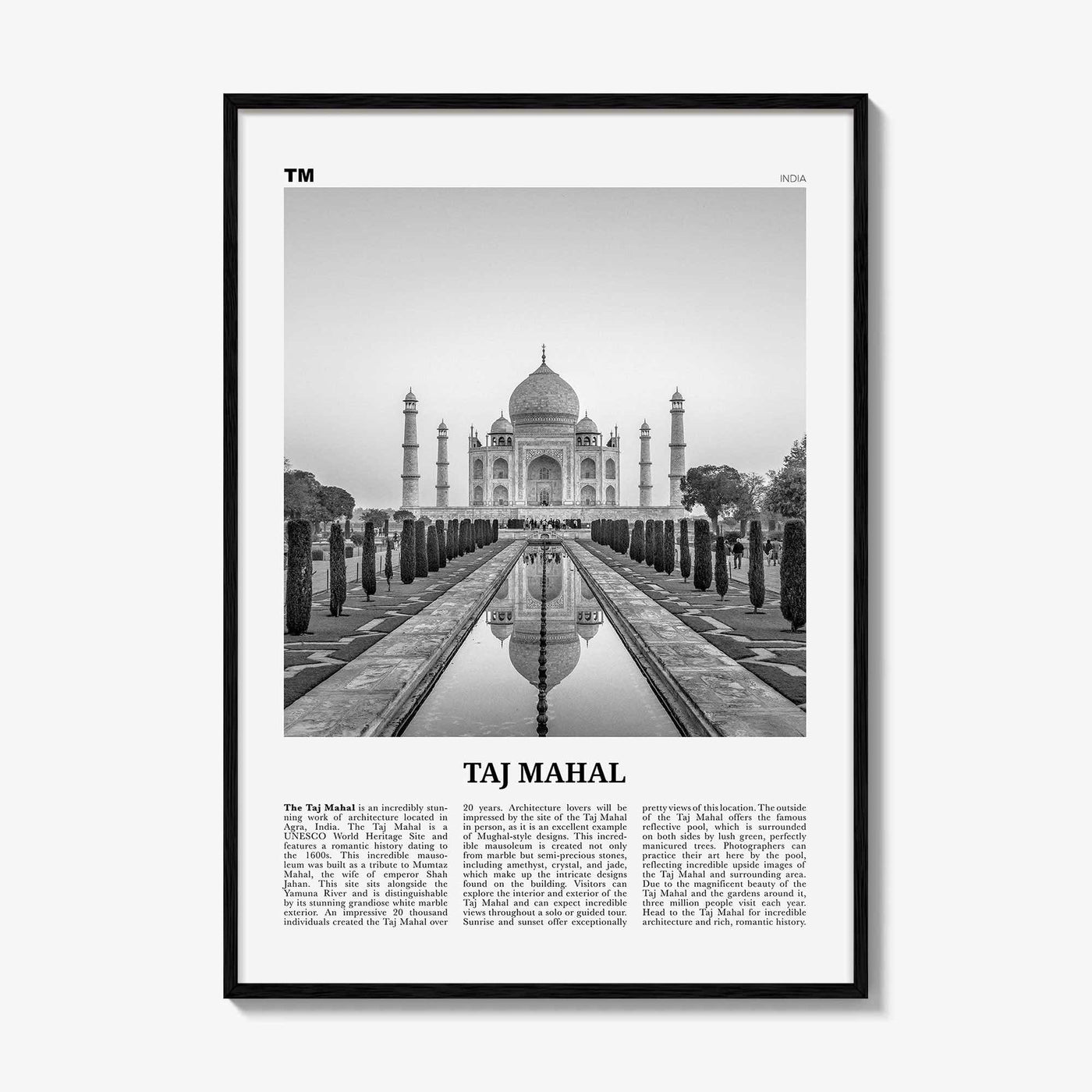 Taj Mahal Print Black and White, Taj Mahal Wall Art, Taj Mahal Poster, Taj Mahal Photo, Taj Mahal Wall Décor, Taj Mahal Map, India