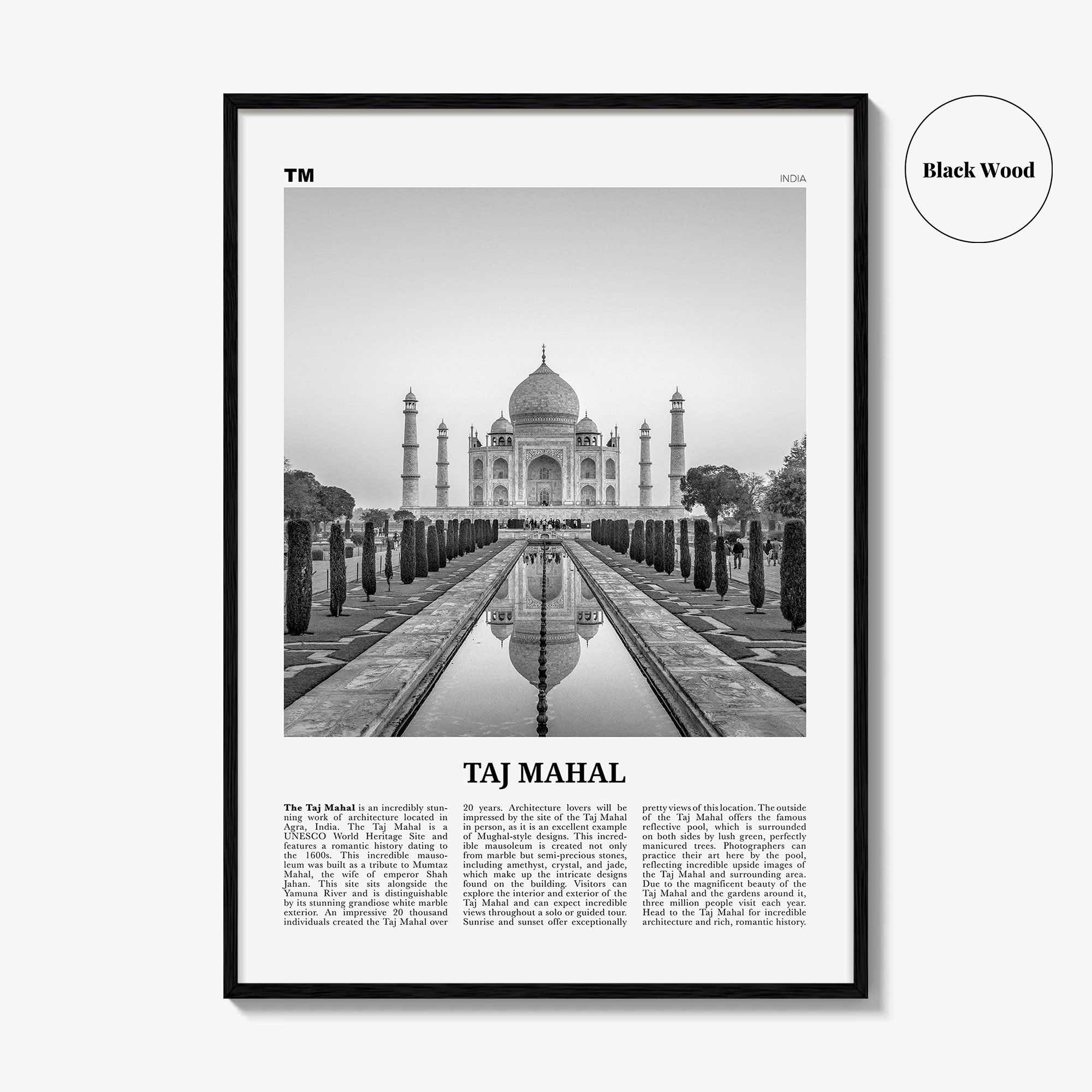 Taj Mahal Print Black and White, Taj Mahal Wall Art, Taj Mahal Poster, Taj Mahal Photo, Taj Mahal Wall Décor, Taj Mahal Map, India